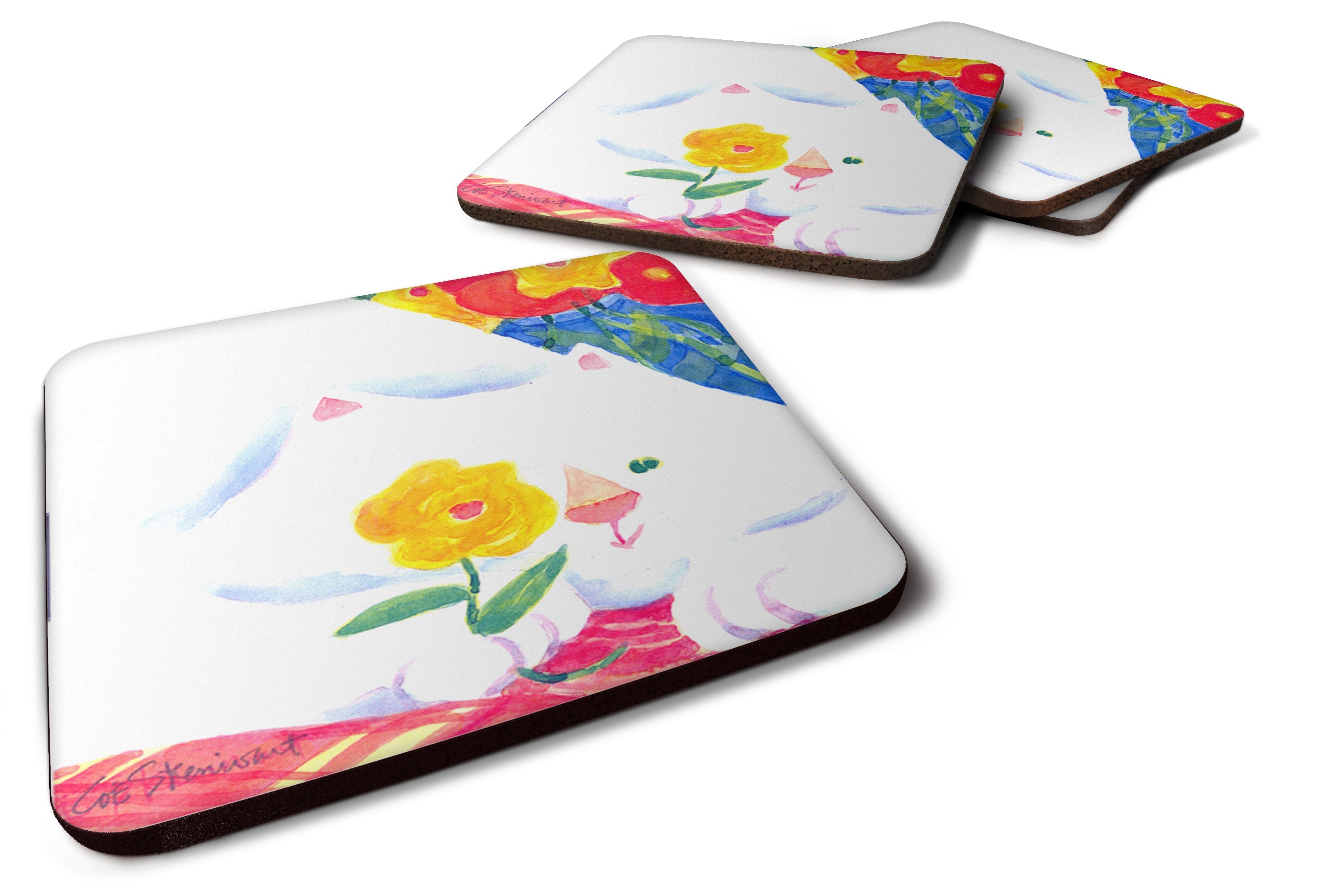 Big white Cat Foam Coasters Set of 4 Cup Coasters for Indoor Outdoor, Tabletop Protection, Anti Slip, Mouse pad Material