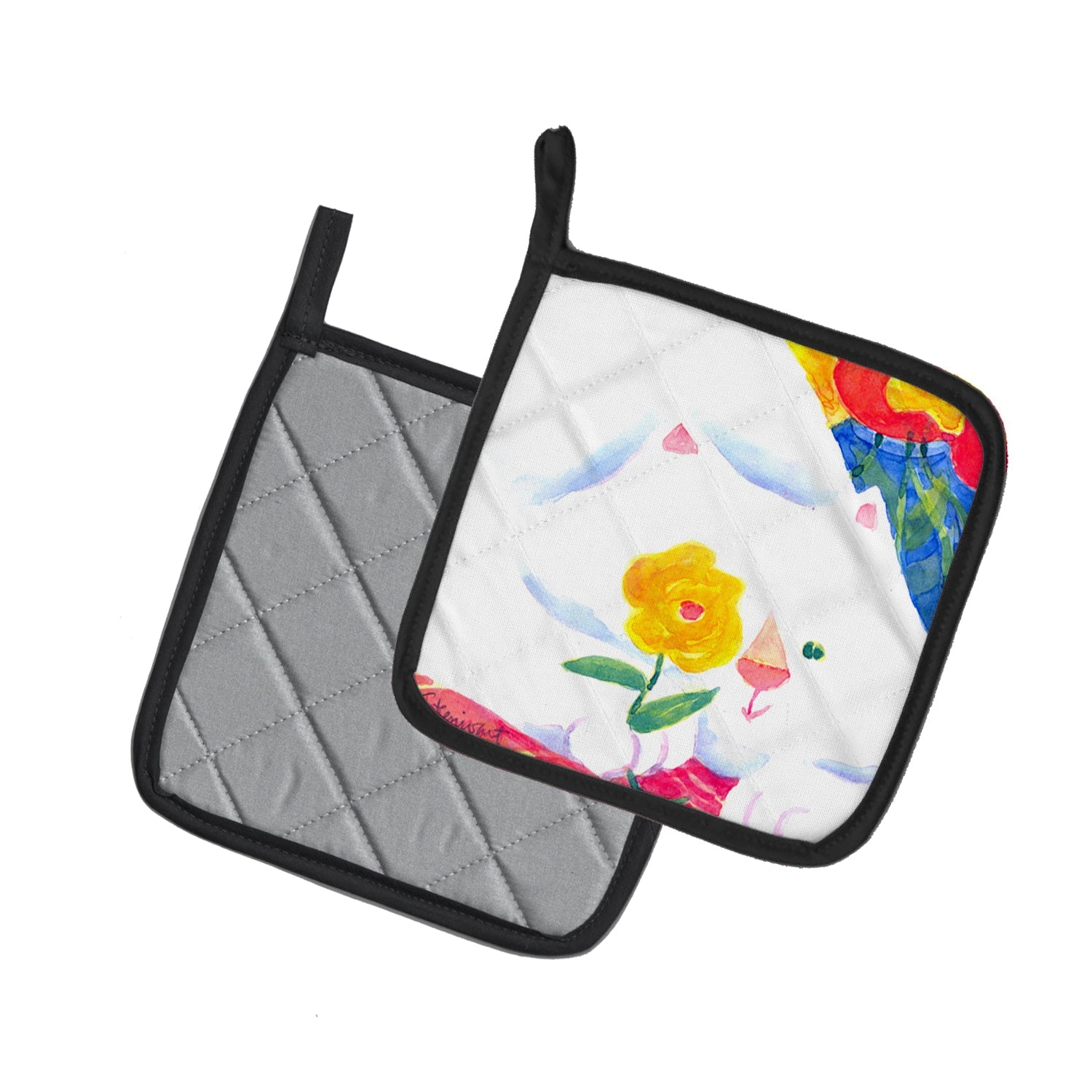 Big white Cat Pot Holder Set of 2 Heat Resistant Quilted Hot Pads 7.5 x 7.5 Inch, Insulated Kitchen Trivets for Cooking & Baking