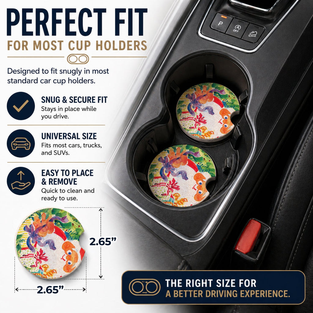 Santa Claus Christmas Surprise Set of 2 Cup Holder Car Coasters Absorbent Round Sandstone Coasters Gifts for Men or Women, 2.5, Multicolor