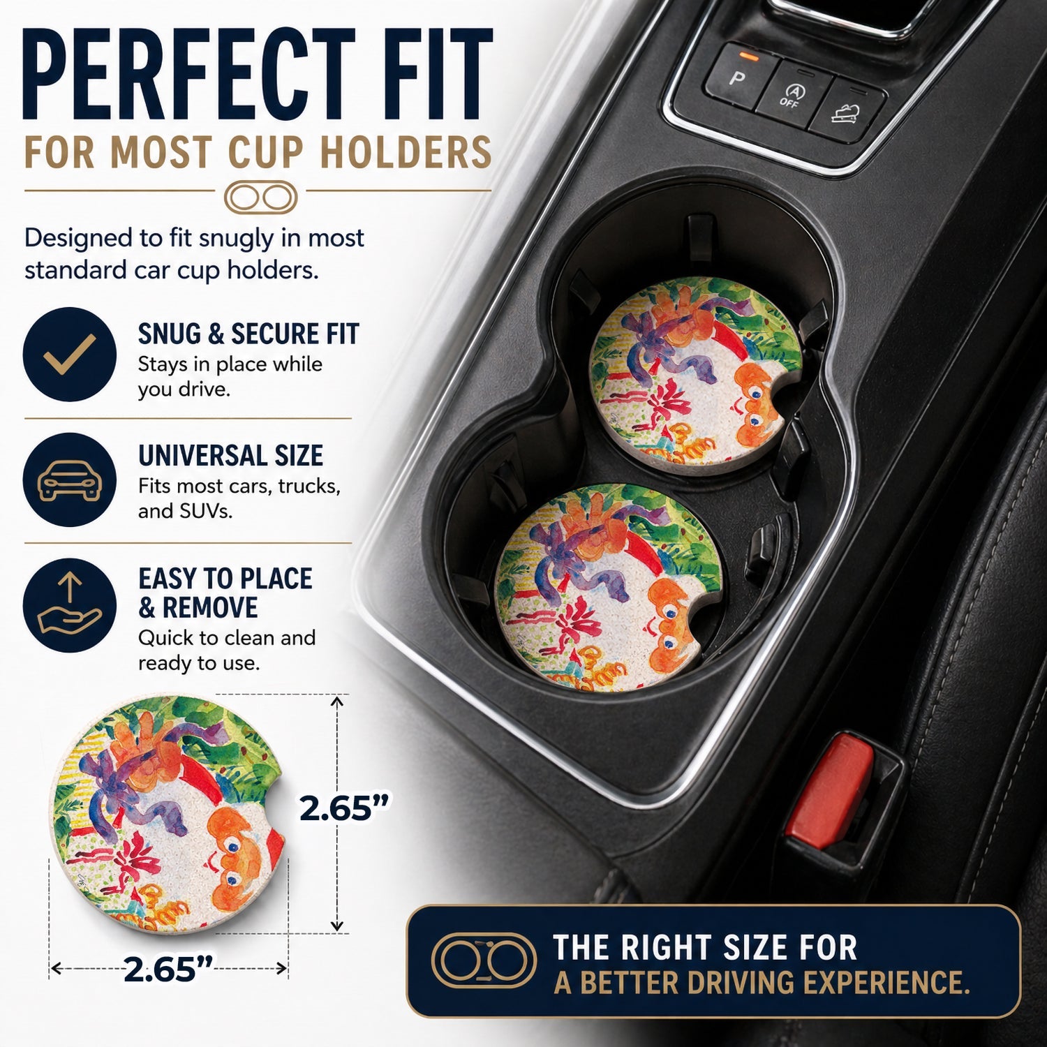 Santa Claus Christmas Surprise Set of 2 Cup Holder Car Coasters Absorbent Round Sandstone Coasters Gifts for Men or Women, 2.5, Multicolor