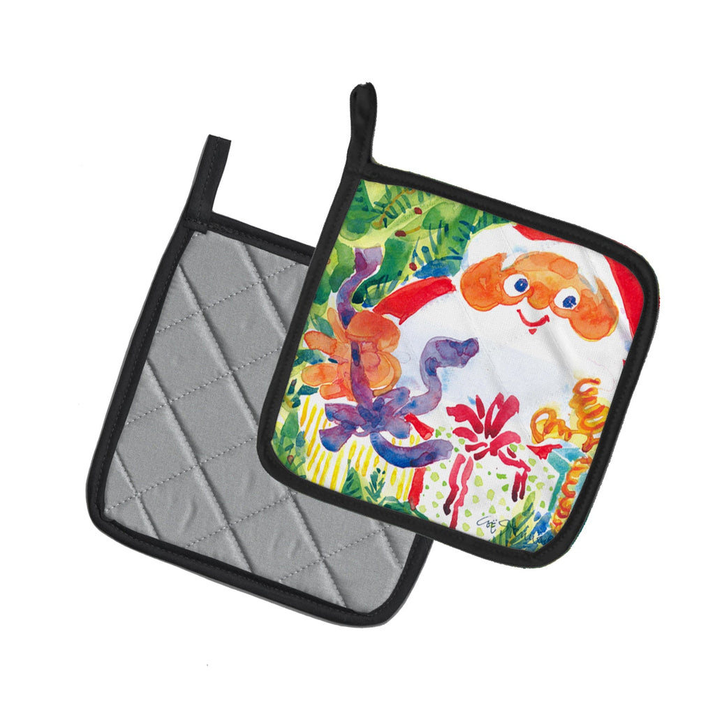 Santa Claus Christmas Surprise Pot Holder Set of 2 Heat Resistant Quilted Hot Pads 7.5 x 7.5 Inch, Insulated Kitchen Trivets for Cooking & Baking