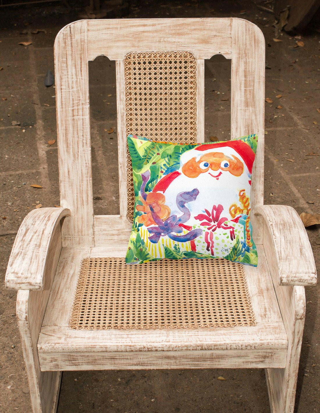 Santa Claus Christmas Surprise Decorative Throw Pillow 14x14 Indoor Outdoor Accent Cushion, Fabric Cover with Insert for Sofa, Bed, Porch & Living Room