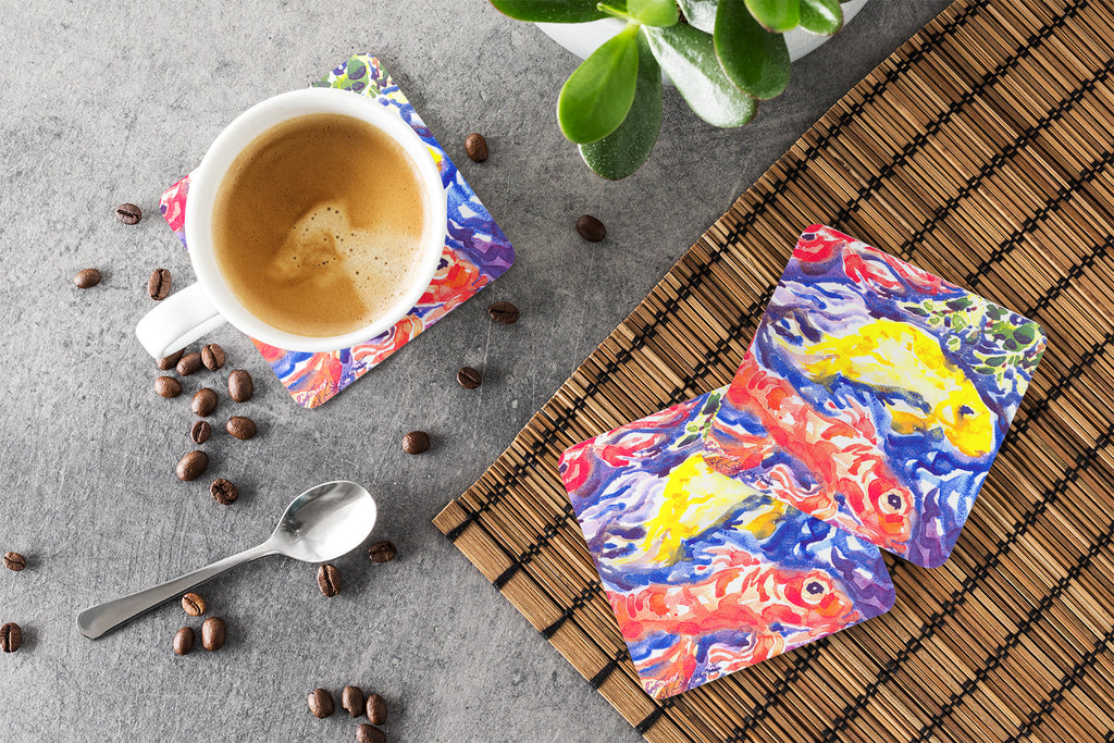 Fish - Koi in the pond Foam Coasters Set of 4 Cup Coasters for Indoor Outdoor, Tabletop Protection, Anti Slip, Mouse pad Material