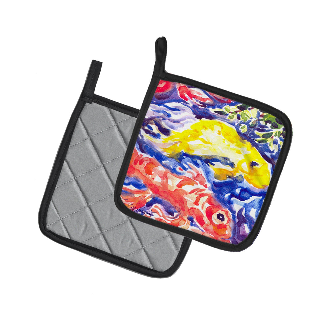Fish - Koi in the pond Pot Holder Set of 2 Heat Resistant Quilted Hot Pads 7.5 x 7.5 Inch, Insulated Kitchen Trivets for Cooking & Baking