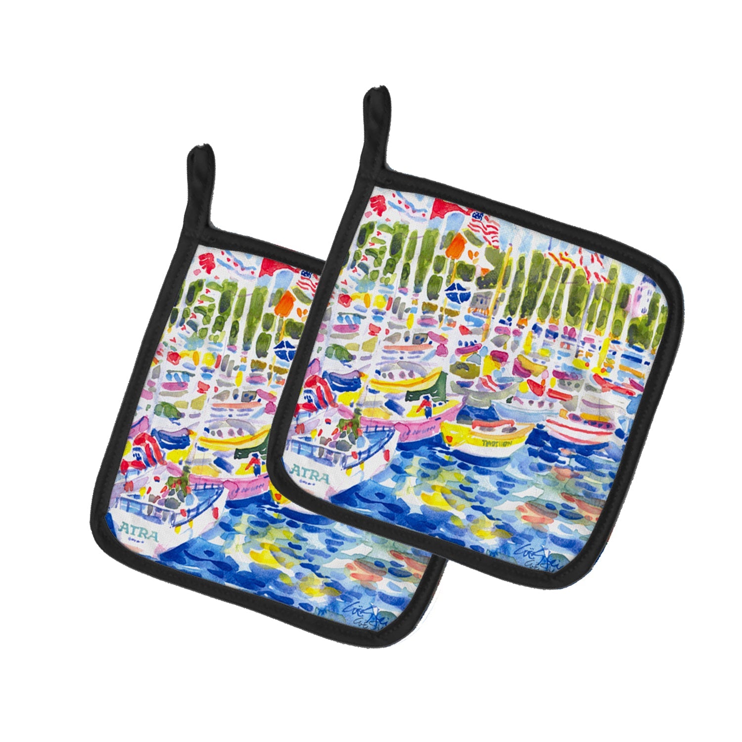 Harbour Pot Holder Set of 2 Heat Resistant Quilted Hot Pads 7.5 x 7.5 Inch, Insulated Kitchen Trivets for Cooking & Baking