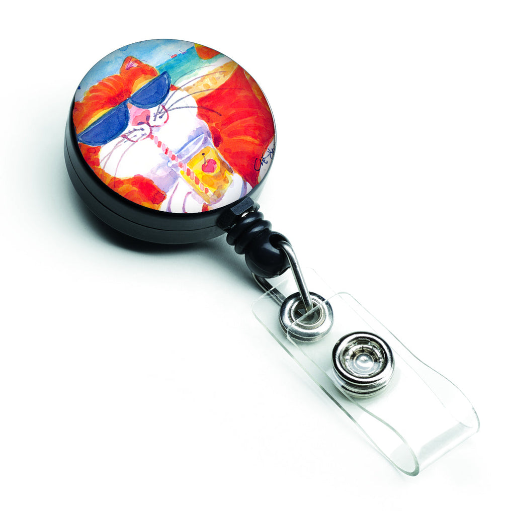 Cool Cat with Sunglasses at the beach Retractable Badge Reel for Nurses ID Badge Holder with Clip Retractable Employee Badge Holder, Belt Clip