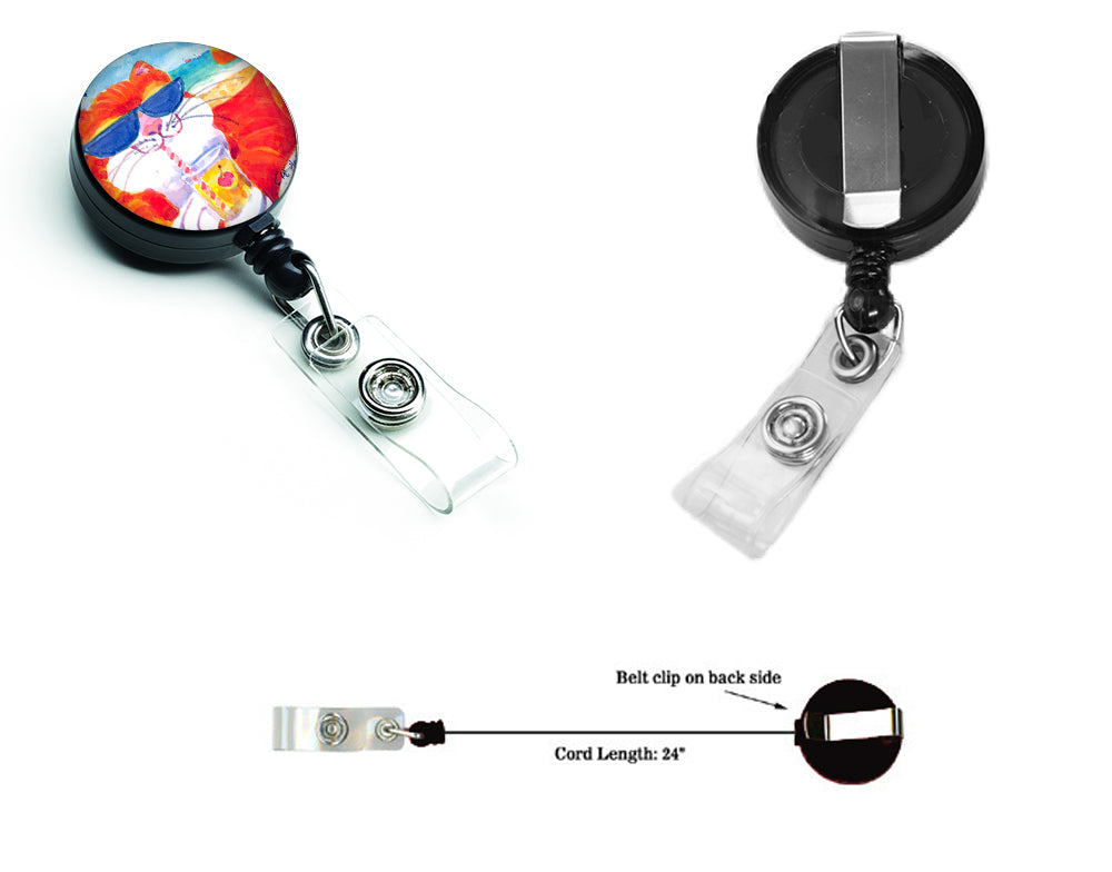 Cool Cat with Sunglasses at the beach Retractable Badge Reel for Nurses ID Badge Holder with Clip Retractable Employee Badge Holder, Belt Clip