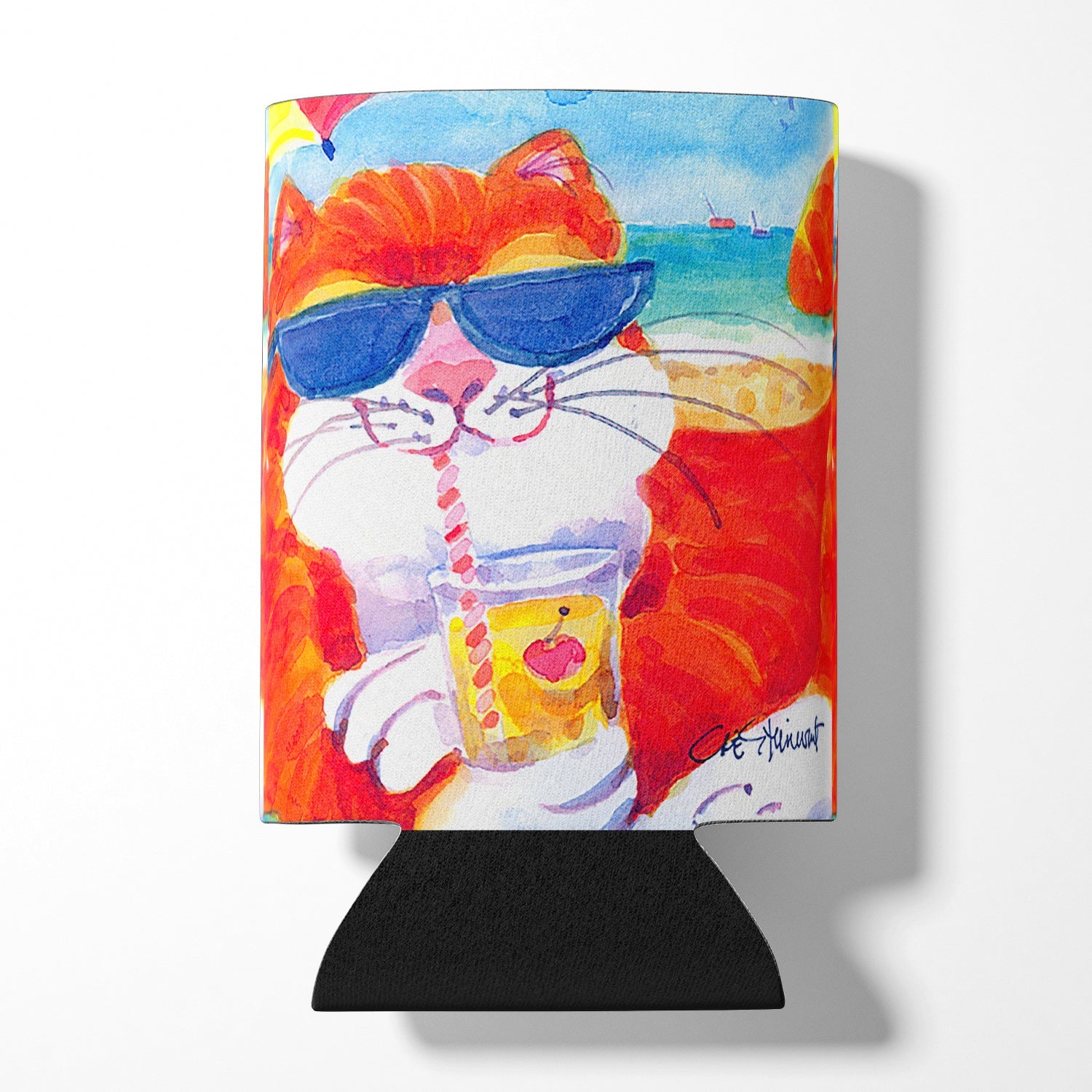 Cool Cat with Sunglasses at the beach Can or Bottle Hugger Cooler Sleeve for Standard 12 oz Cans, Insulated Foam Beer & Soda Can Hugger Reusable