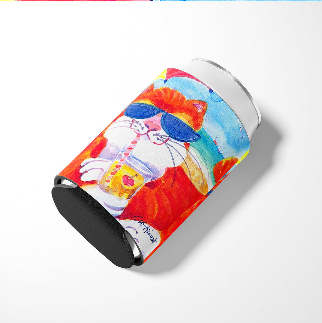Cool Cat with Sunglasses at the beach Can or Bottle Hugger Cooler Sleeve for Standard 12 oz Cans, Insulated Foam Beer & Soda Can Hugger Reusable