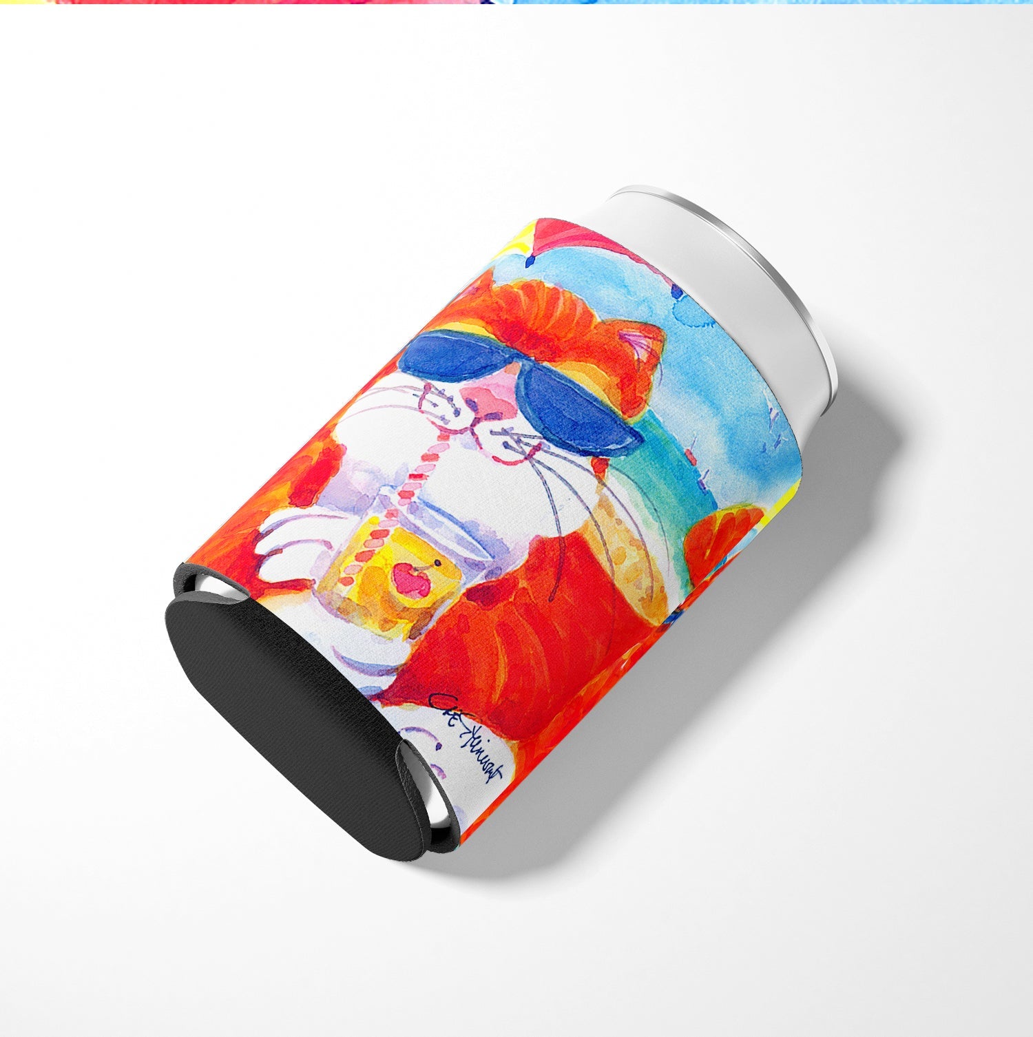 Cool Cat with Sunglasses at the beach Can or Bottle Hugger Cooler Sleeve for Standard 12 oz Cans, Insulated Foam Beer & Soda Can Hugger Reusable