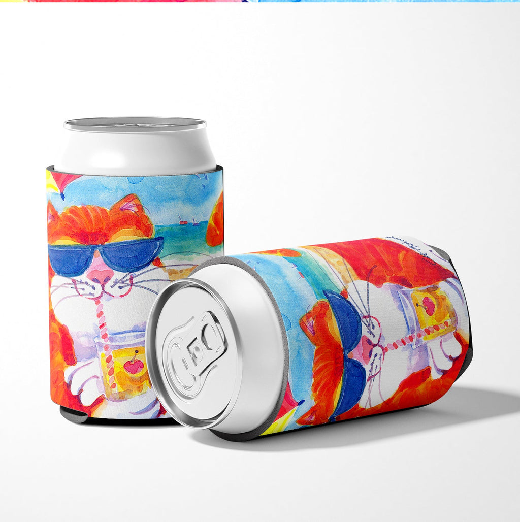 Cool Cat with Sunglasses at the beach Can or Bottle Hugger Cooler Sleeve for Standard 12 oz Cans, Insulated Foam Beer & Soda Can Hugger Reusable