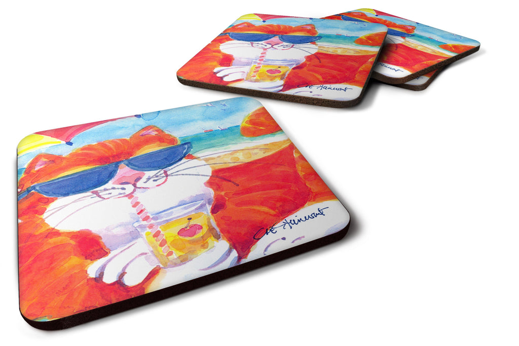 Cool Cat with Sunglasses at the beach Foam Coasters Set of 4 Cup Coasters for Indoor Outdoor, Tabletop Protection, Anti Slip, Mouse pad Material