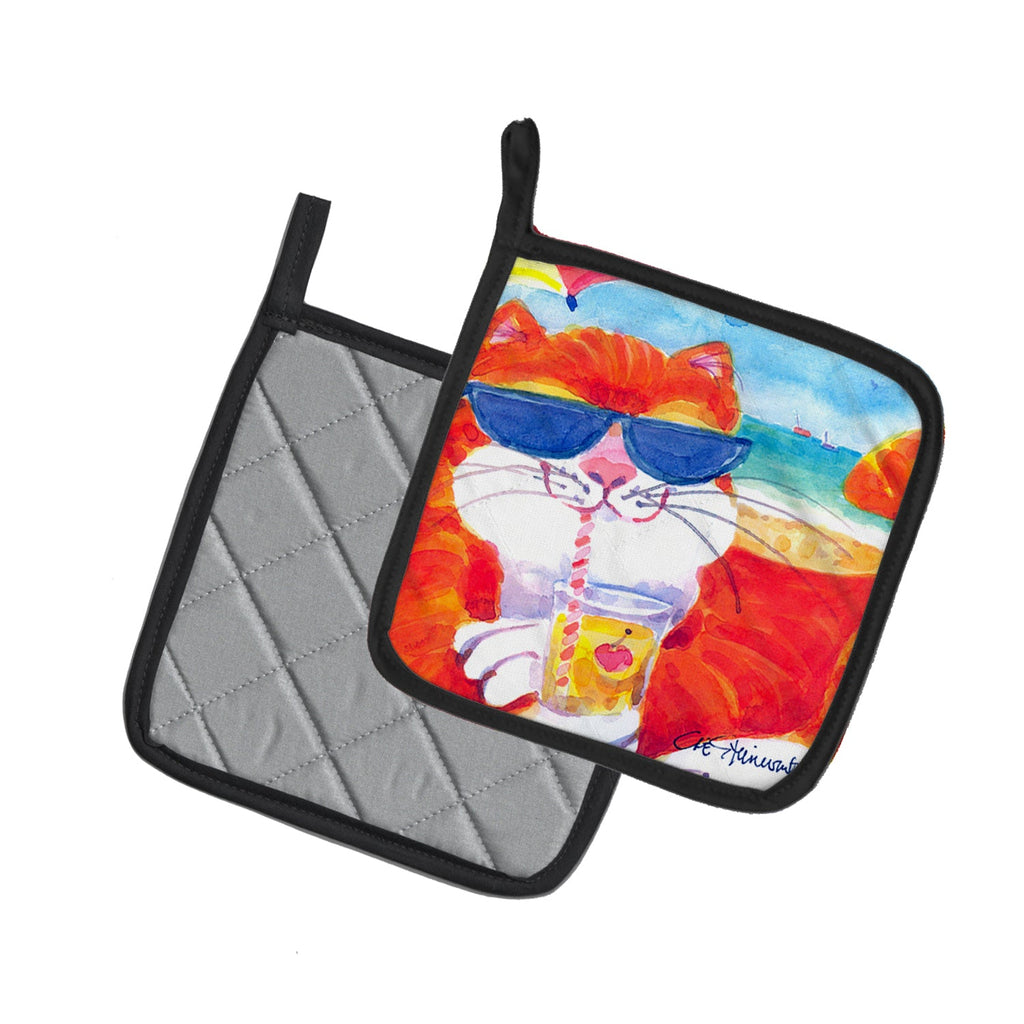 Cool Cat with Sunglasses at the beach Pot Holder Set of 2 Heat Resistant Quilted Hot Pads 7.5 x 7.5 Inch, Insulated Kitchen Trivets for Cooking & Baking