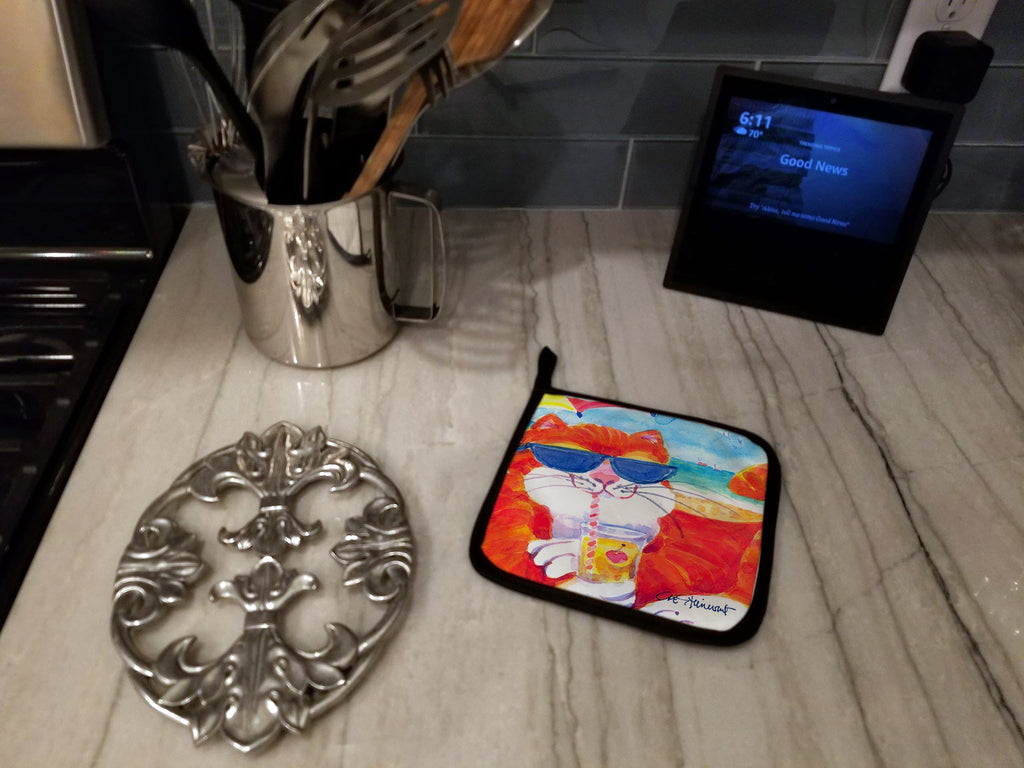 Cool Cat with Sunglasses at the beach Pot Holder Set of 2 Heat Resistant Quilted Hot Pads 7.5 x 7.5 Inch, Insulated Kitchen Trivets for Cooking & Baking