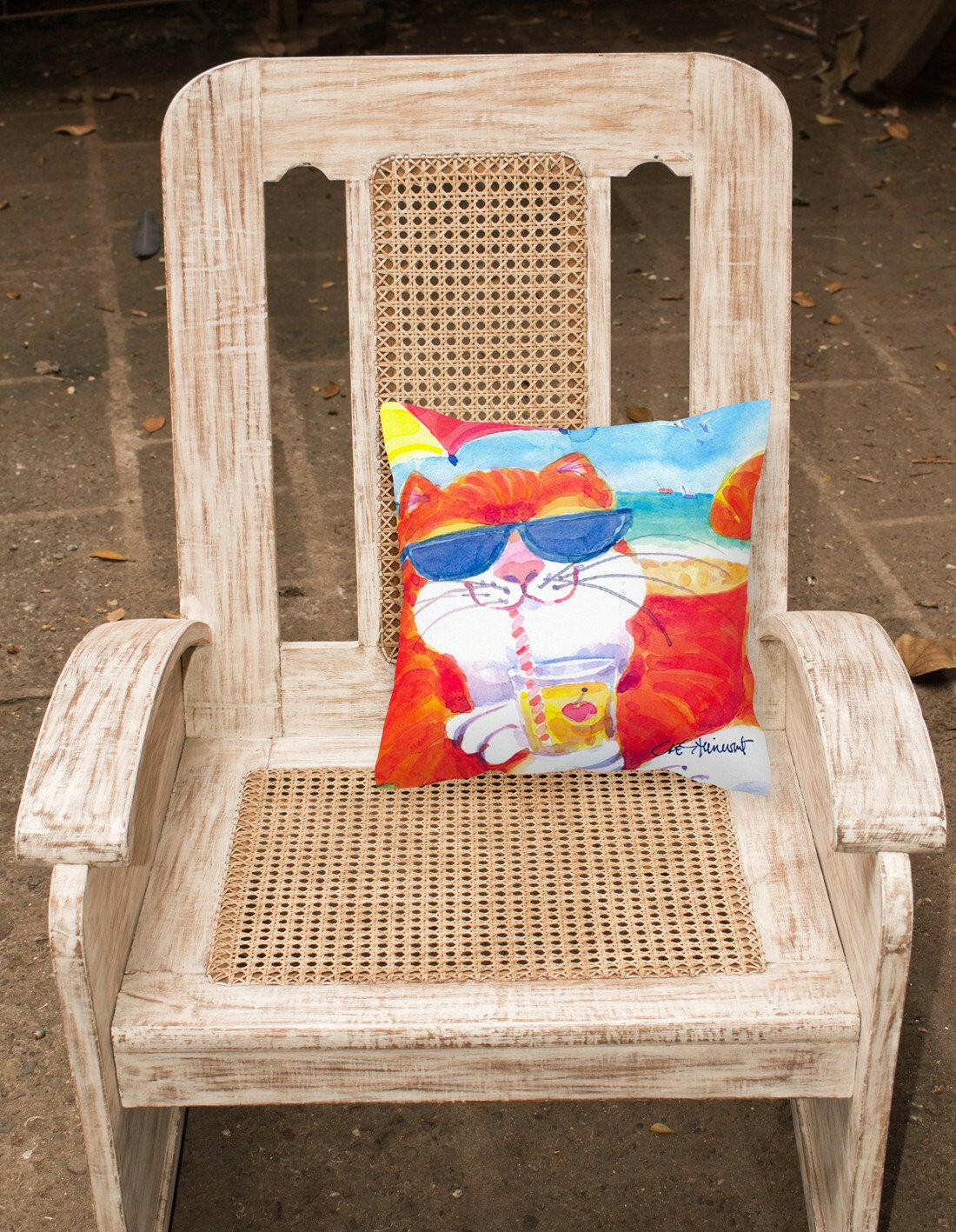 Cool Cat with Sunglasses at the beach Decorative Throw Pillow 14x14 Indoor Outdoor Accent Cushion, Fabric Cover with Insert for Sofa, Bed, Porch & Living Room