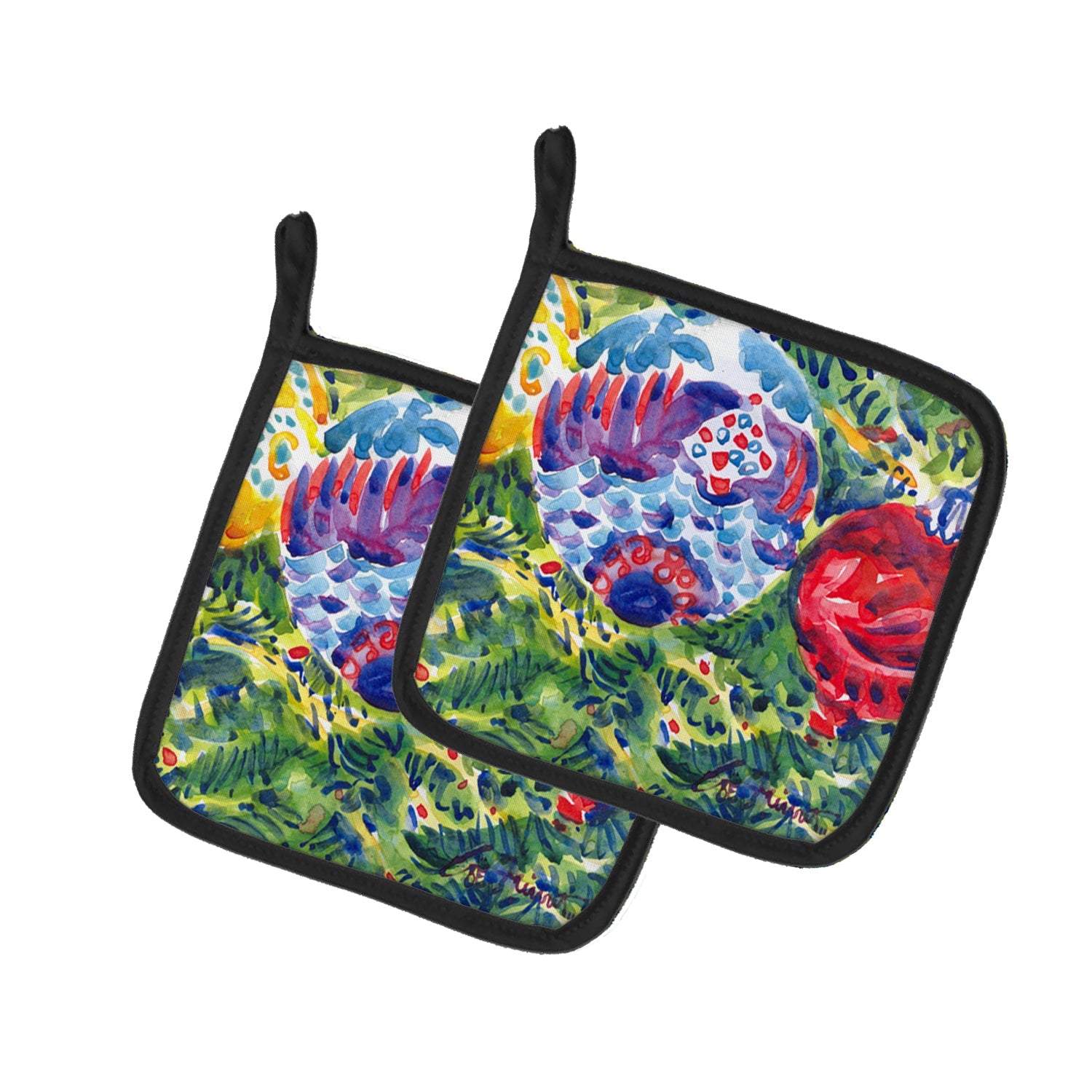 Christmas Tree Ornaments Pot Holder Set of 2 Heat Resistant Quilted Hot Pads 7.5 x 7.5 Inch, Insulated Kitchen Trivets for Cooking & Baking