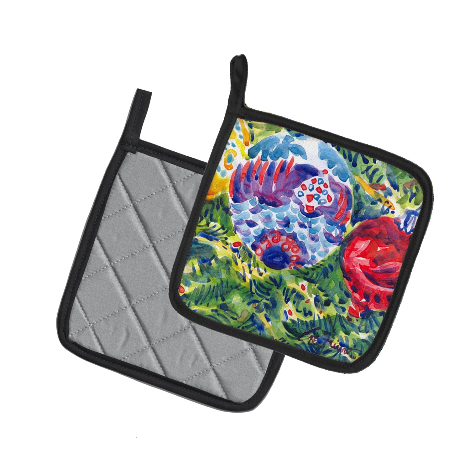 Christmas Tree Ornaments Pot Holder Set of 2 Heat Resistant Quilted Hot Pads 7.5 x 7.5 Inch, Insulated Kitchen Trivets for Cooking & Baking