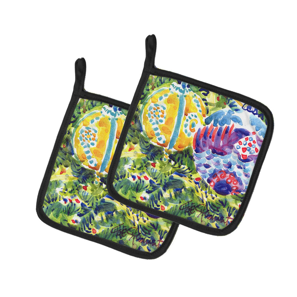 Christmas Tree Yellow and Purple Ornaments Pot Holder Set of 2 Heat Resistant Quilted Hot Pads 7.5 x 7.5 Inch, Insulated Kitchen Trivets for Cooking & Baking