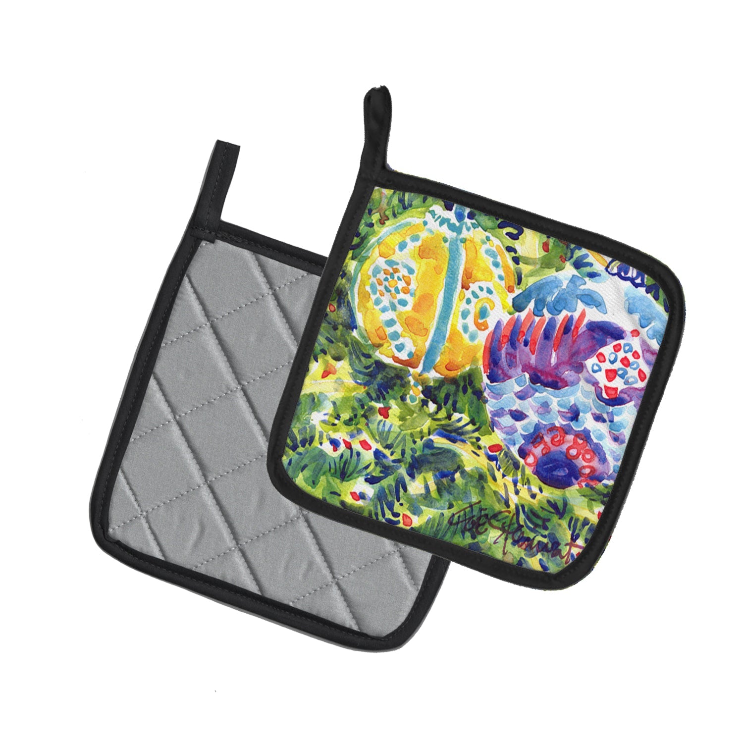 Christmas Tree Yellow and Purple Ornaments Pot Holder Set of 2 Heat Resistant Quilted Hot Pads 7.5 x 7.5 Inch, Insulated Kitchen Trivets for Cooking & Baking