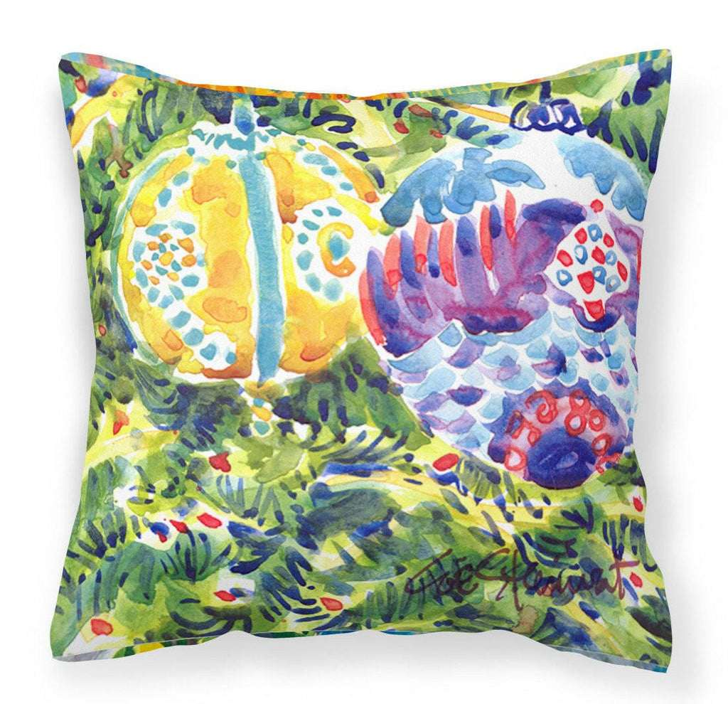 Christmas Tree Yellow and Purple Ornaments Decorative Throw Pillow 14x14 Indoor Outdoor Accent Cushion, Fabric Cover with Insert for Sofa, Bed, Porch & Living Room