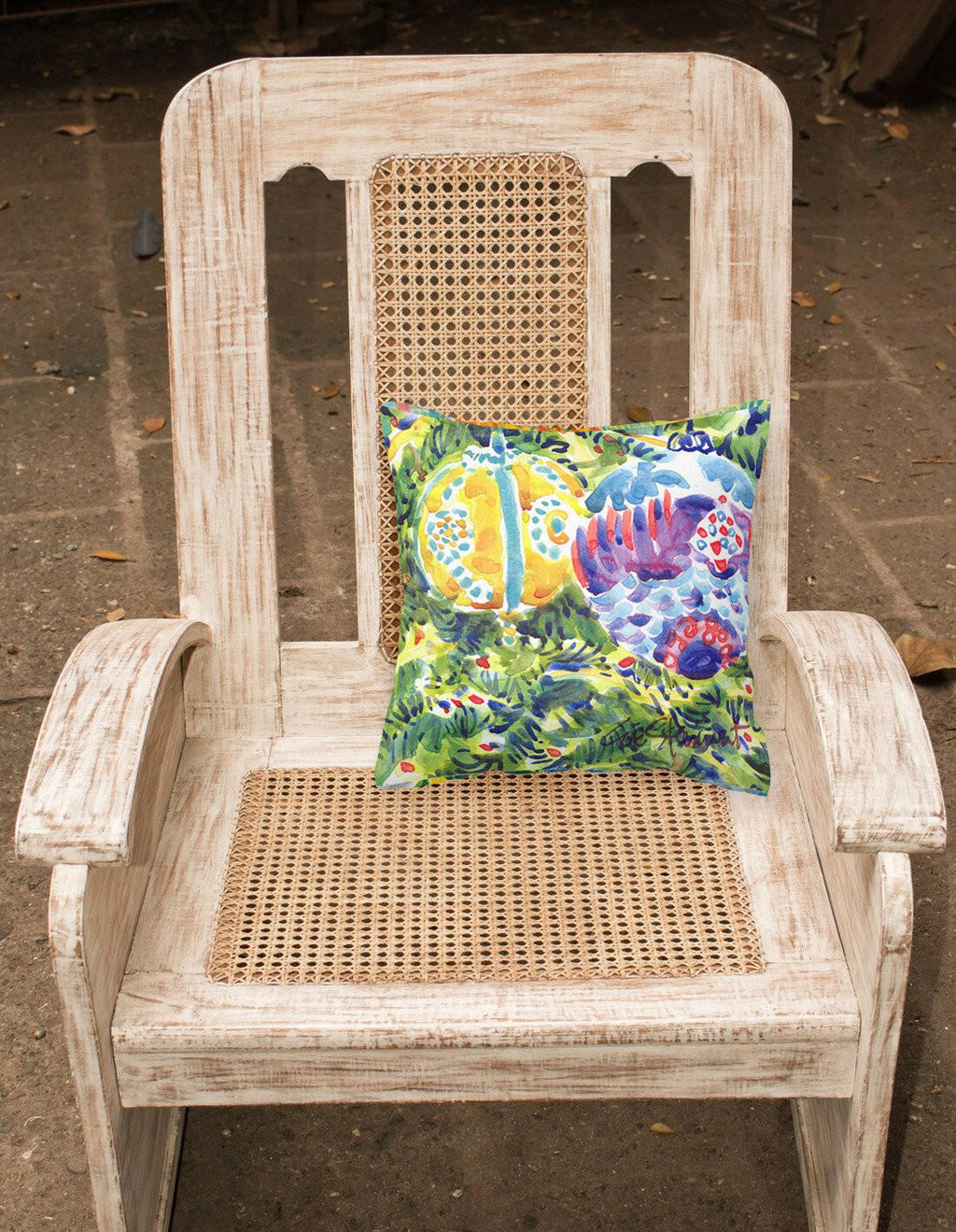 Christmas Tree Yellow and Purple Ornaments Decorative Throw Pillow 14x14 Indoor Outdoor Accent Cushion, Fabric Cover with Insert for Sofa, Bed, Porch & Living Room