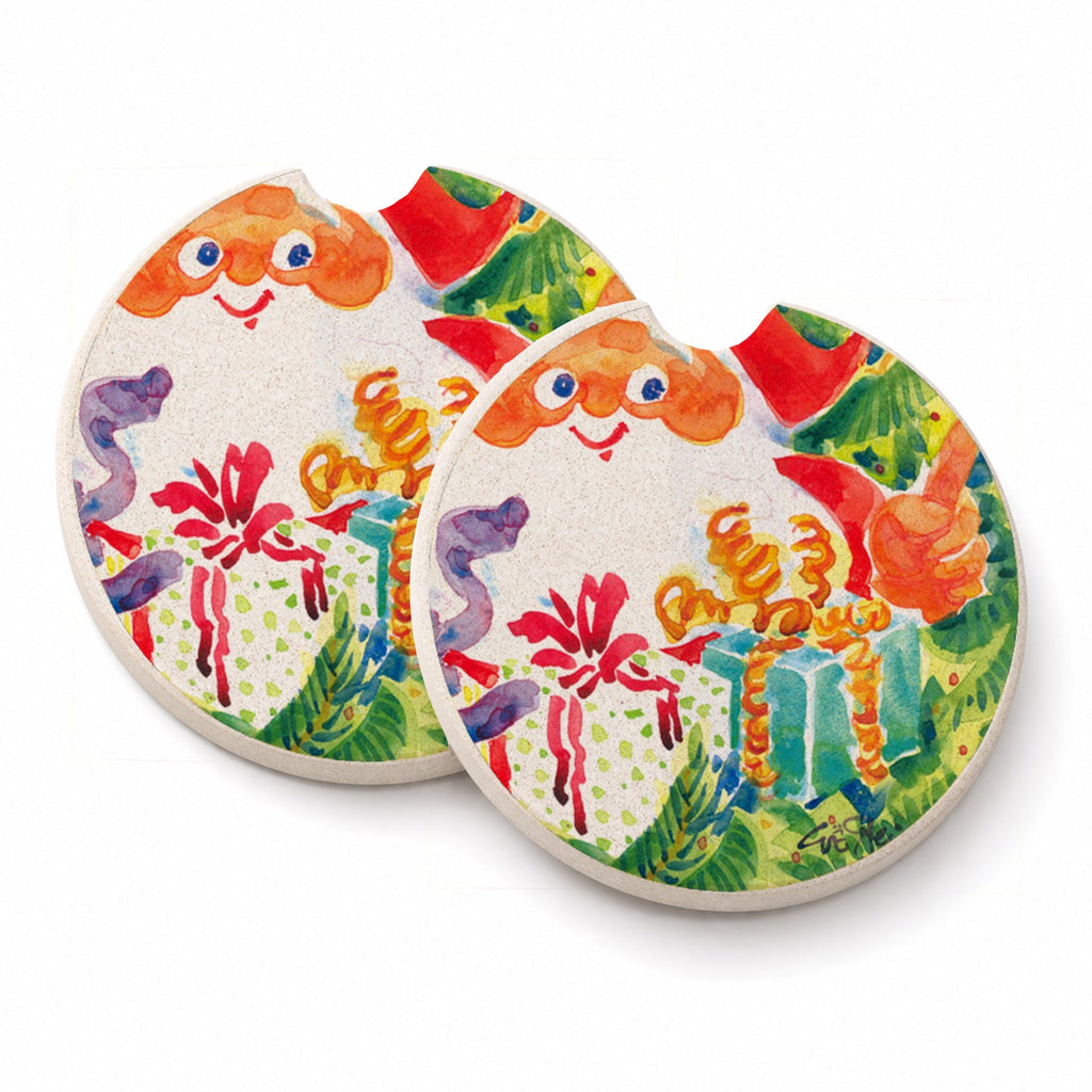 Christmas Santa Claus You Better Watch out Set of 2 Cup Holder Car Coasters Absorbent Round Sandstone Coasters Gifts for Men or Women, 2.5, Multicolor