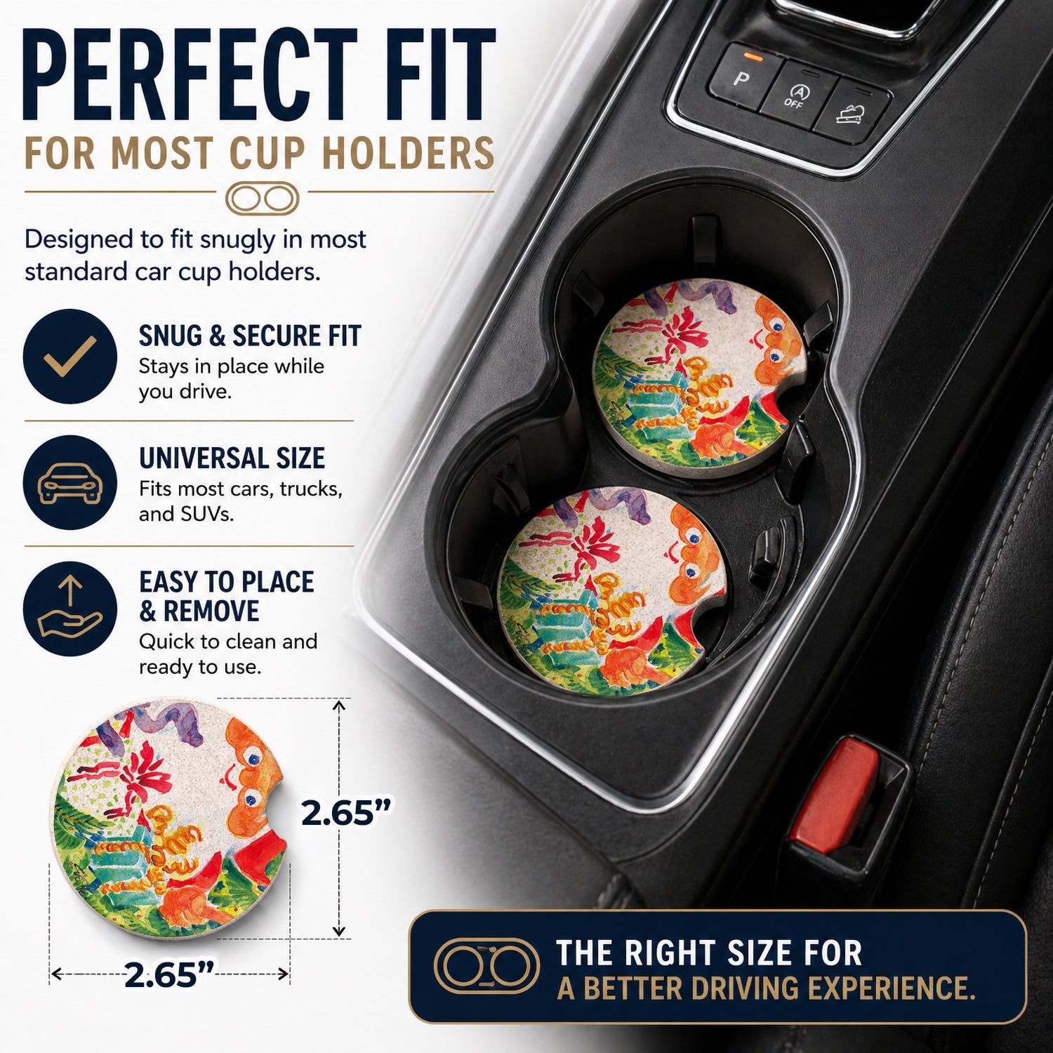 Christmas Santa Claus You Better Watch out Set of 2 Cup Holder Car Coasters Absorbent Round Sandstone Coasters Gifts for Men or Women, 2.5, Multicolor