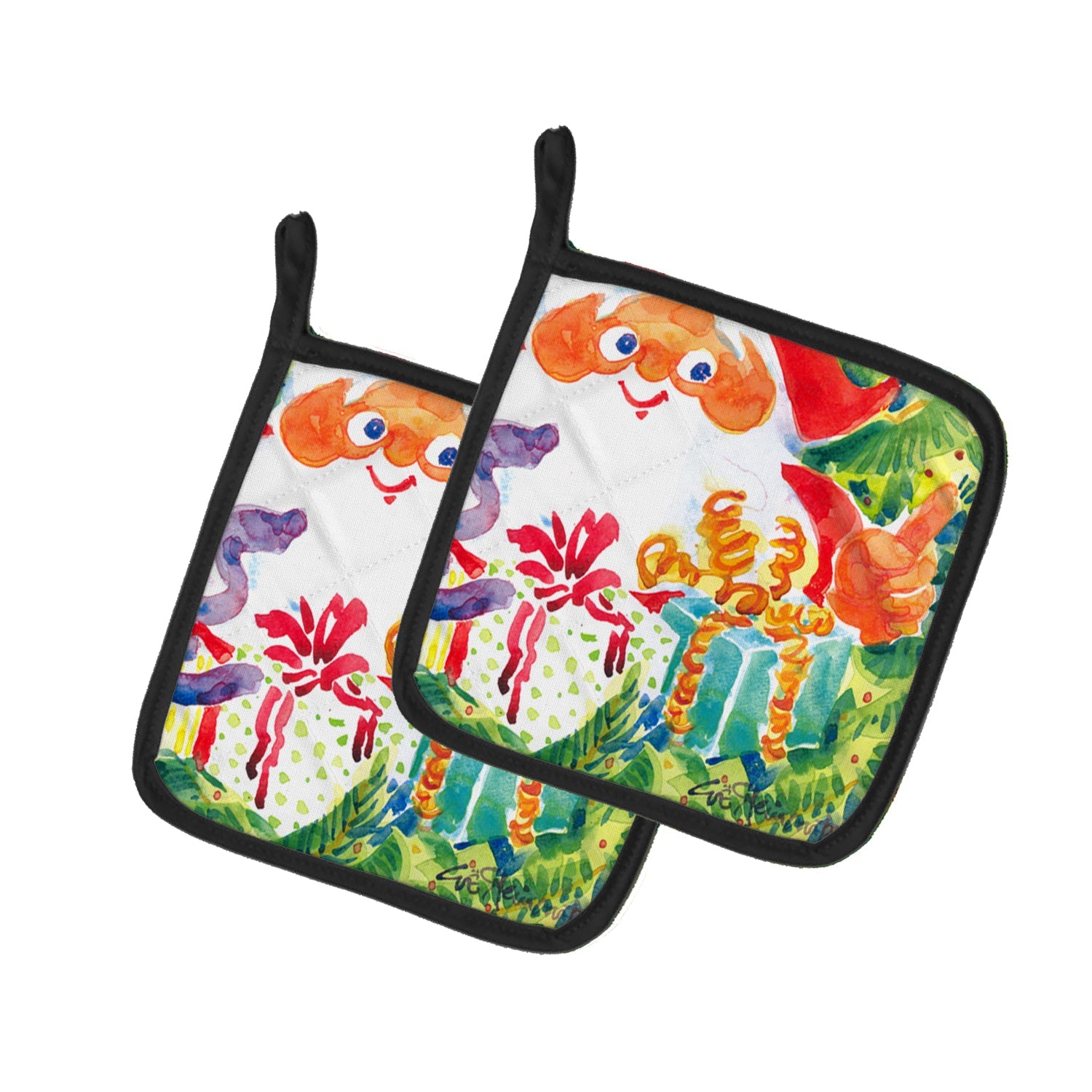 Christmas Santa Claus You Better Watch out Pot Holder Set of 2 Heat Resistant Quilted Hot Pads 7.5 x 7.5 Inch, Insulated Kitchen Trivets for Cooking & Baking