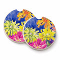Flower Set of 2 Cup Holder Car Coasters Absorbent Round Sandstone Coasters Gifts for Men or Women, 2.5, Multicolor