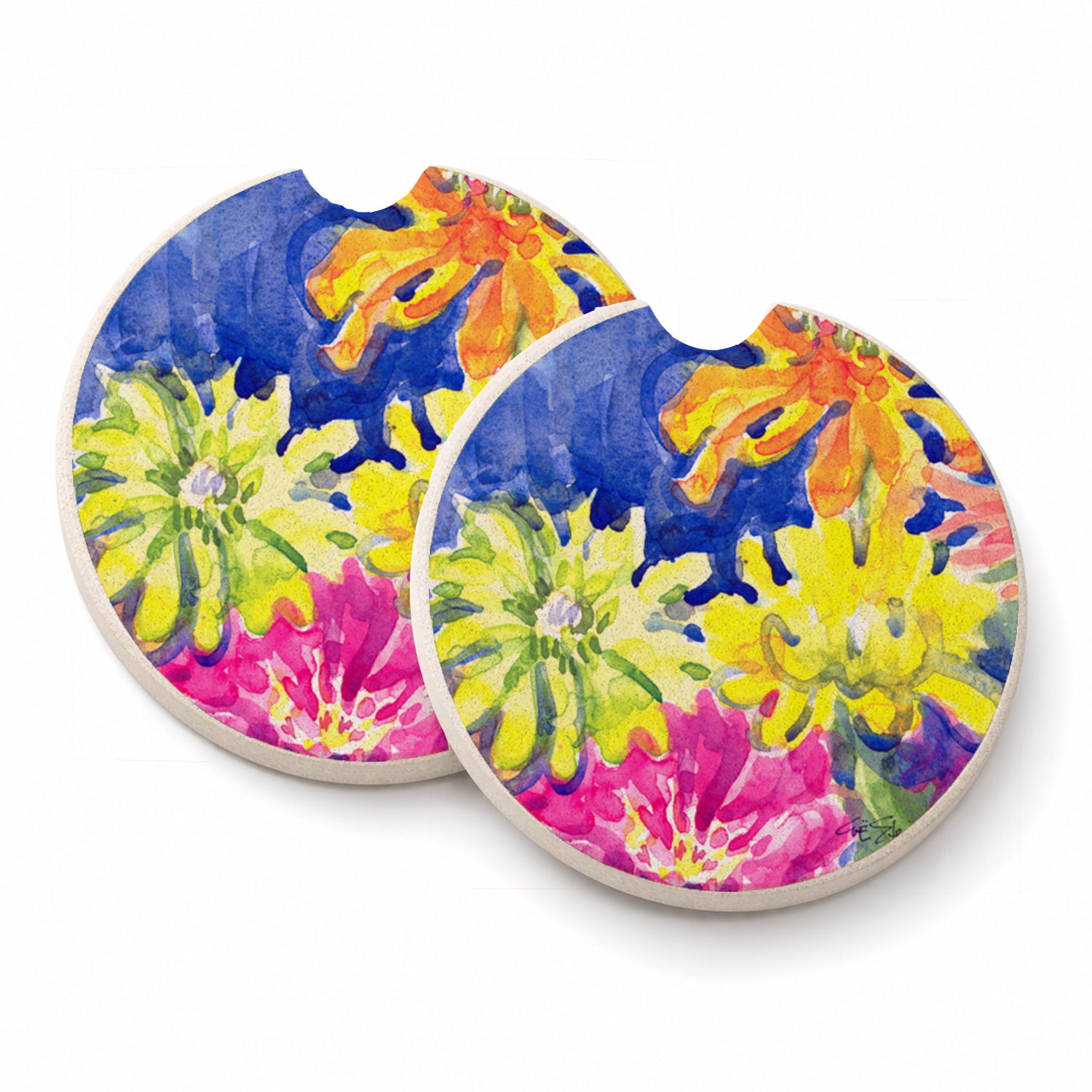 Flower Set of 2 Cup Holder Car Coasters Absorbent Round Sandstone Coasters Gifts for Men or Women, 2.5, Multicolor