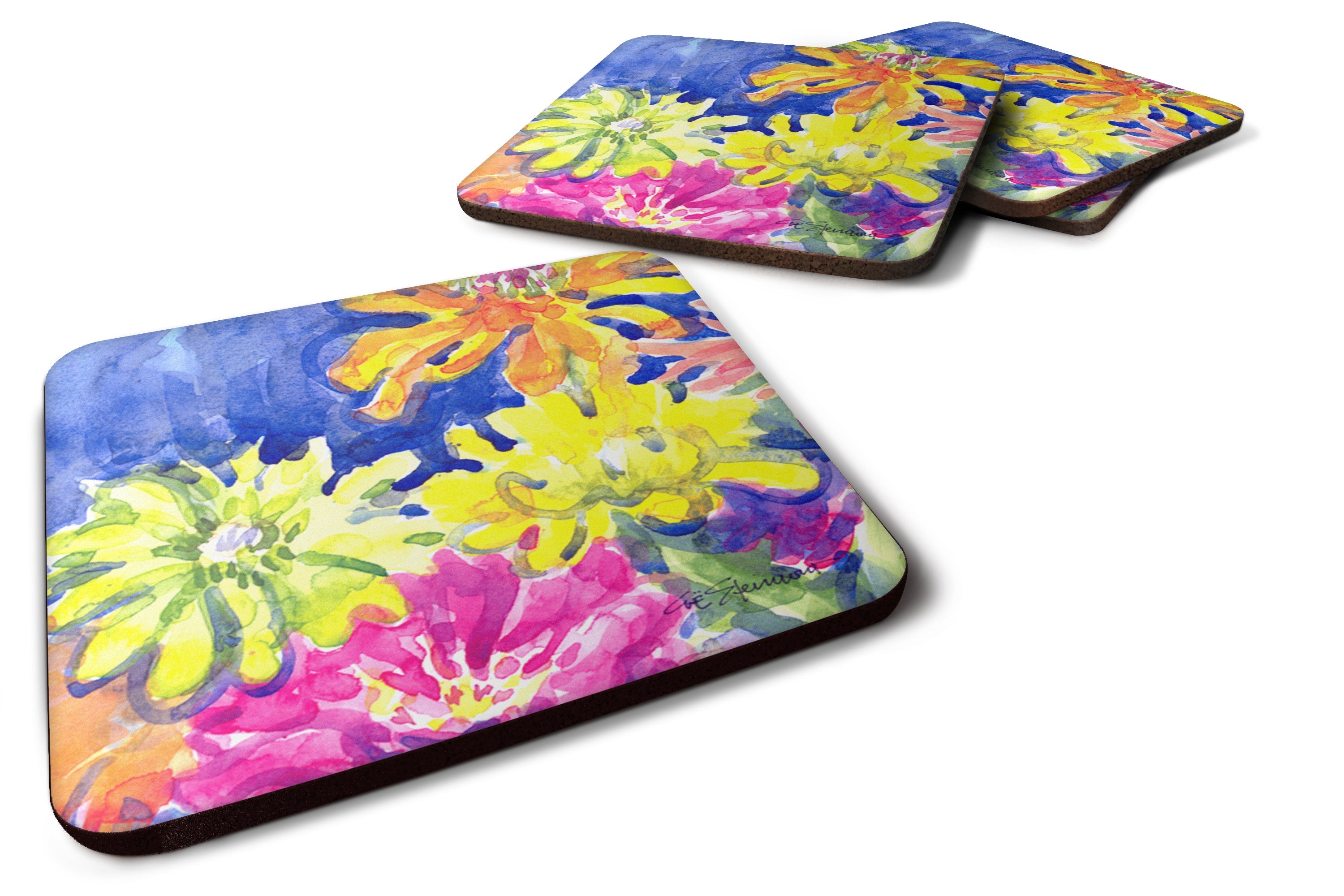Flower Foam Coasters Set of 4 Cup Coasters for Indoor Outdoor, Tabletop Protection, Anti Slip, Mouse pad Material