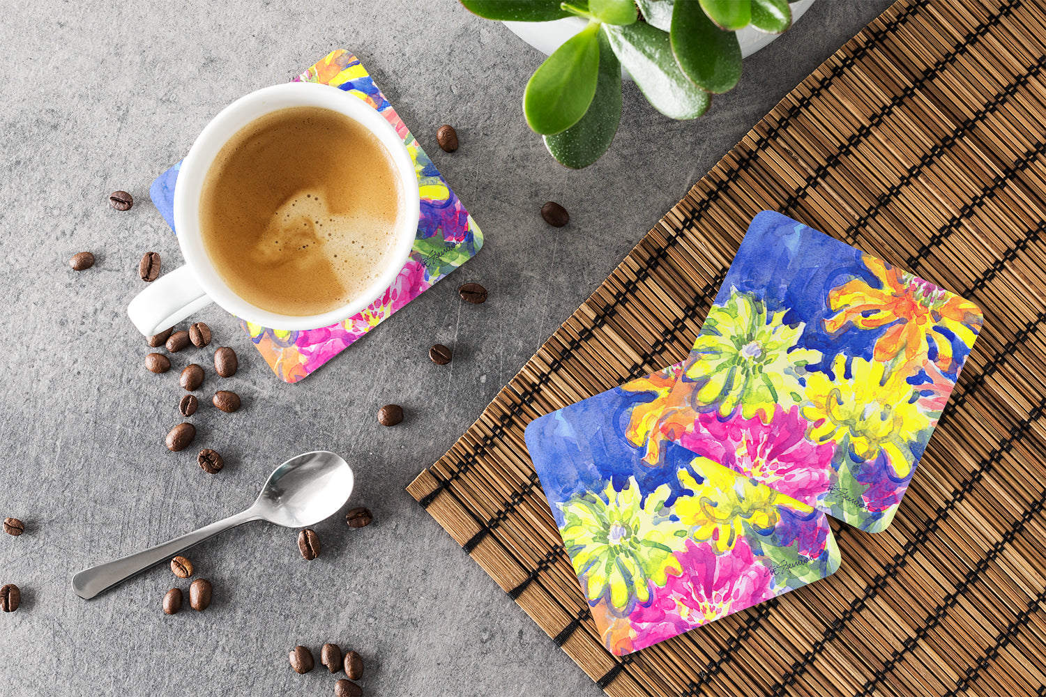 Flower Foam Coasters Set of 4 Cup Coasters for Indoor Outdoor, Tabletop Protection, Anti Slip, Mouse pad Material