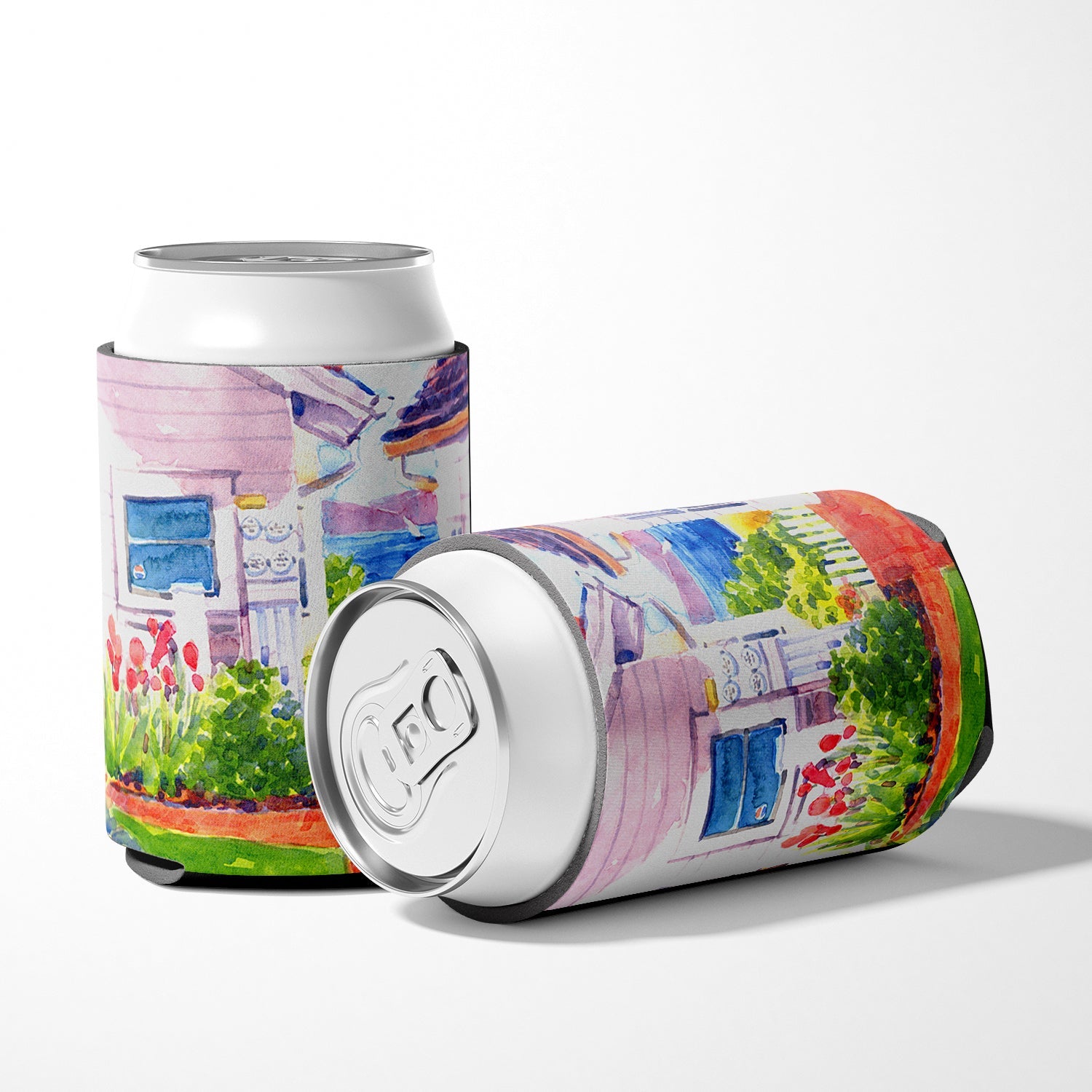 Beach View between the Houses Can or Bottle Hugger Cooler Sleeve for Standard 12 oz Cans, Insulated Foam Beer & Soda Can Hugger Reusable