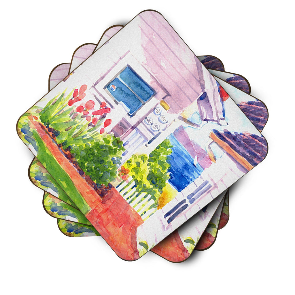 Beach View between the Houses Foam Coasters Set of 4 Cup Coasters for Indoor Outdoor, Tabletop Protection, Anti Slip, Mouse pad Material