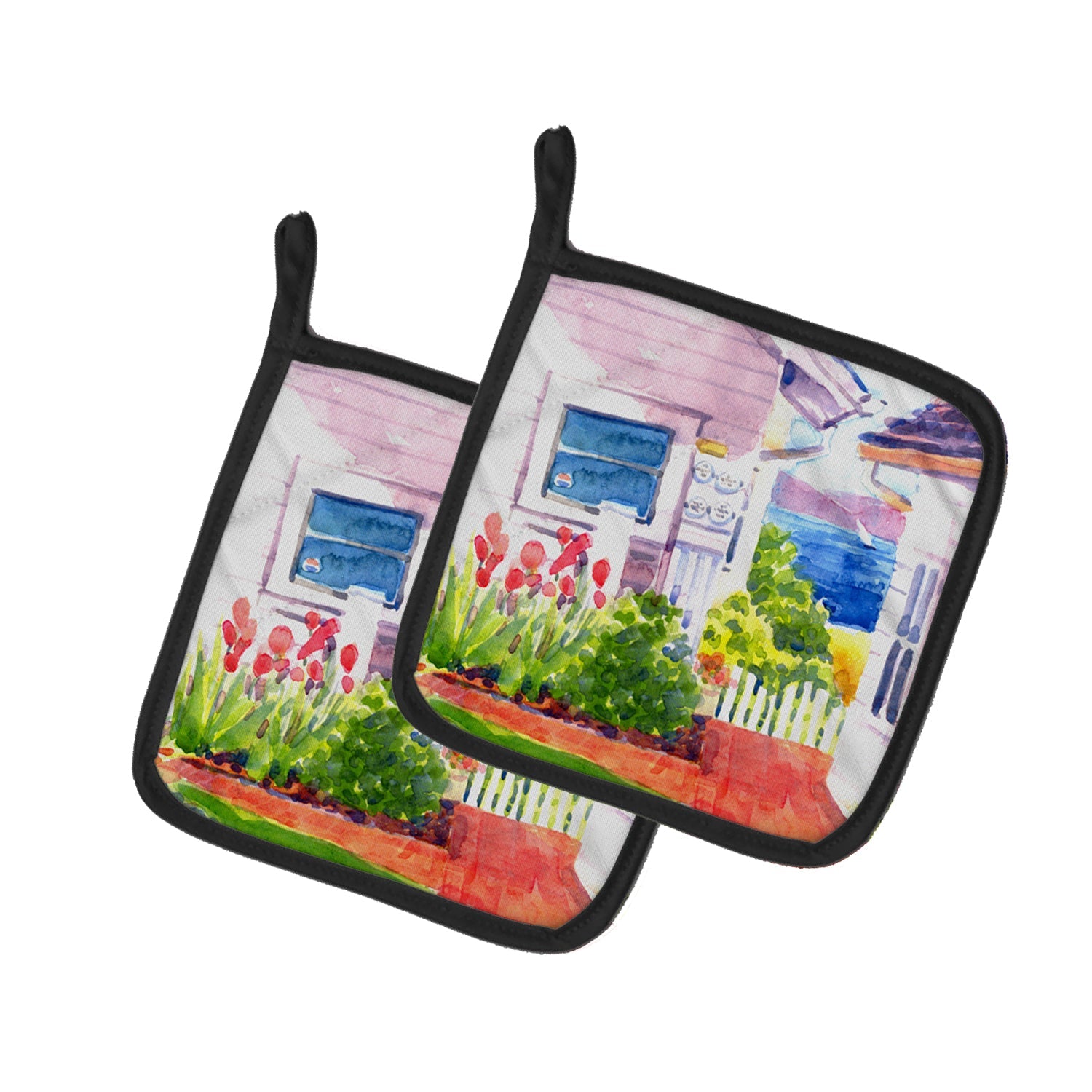 Beach View between the Houses Pot Holder Set of 2 Heat Resistant Quilted Hot Pads 7.5 x 7.5 Inch, Insulated Kitchen Trivets for Cooking & Baking