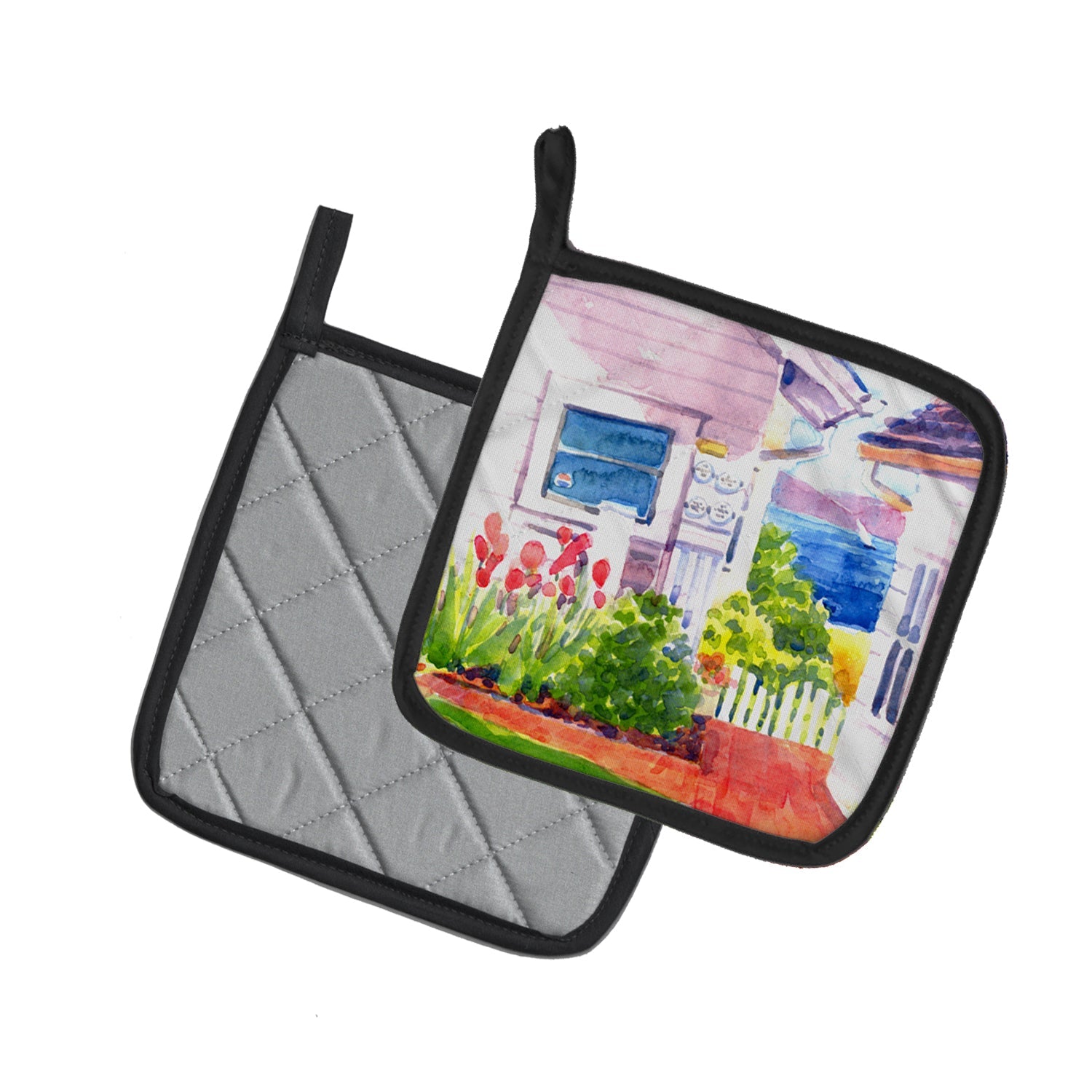 Beach View between the Houses Pot Holder Set of 2 Heat Resistant Quilted Hot Pads 7.5 x 7.5 Inch, Insulated Kitchen Trivets for Cooking & Baking