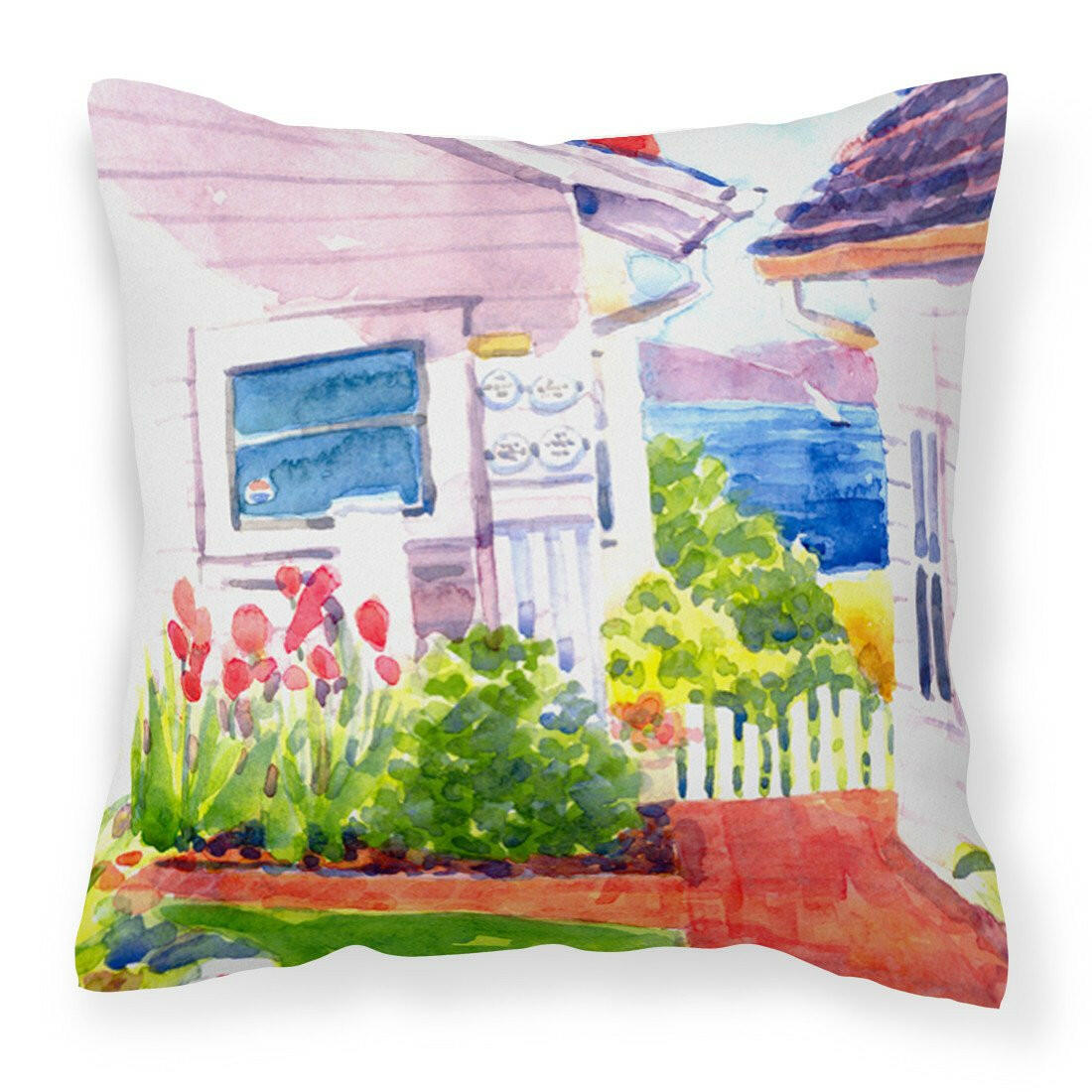 Beach View between the Houses Decorative Throw Pillow 14x14 Indoor Outdoor Accent Cushion, Fabric Cover with Insert for Sofa, Bed, Porch & Living Room
