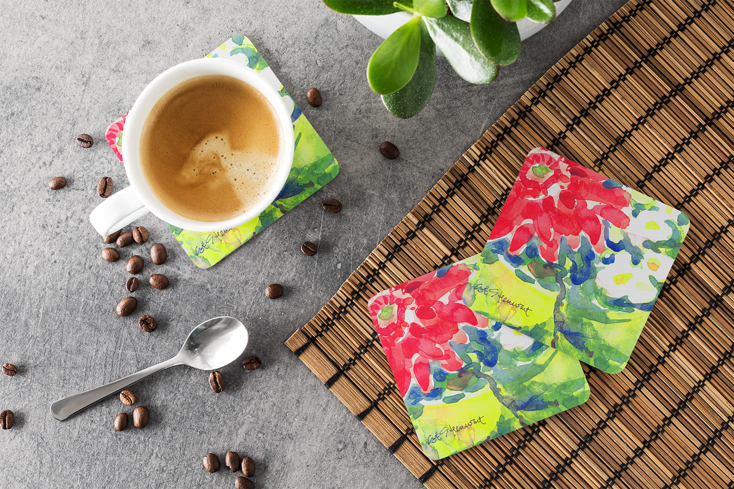 Flower Foam Coasters Set of 4 Cup Coasters for Indoor Outdoor, Tabletop Protection, Anti Slip, Mouse pad Material