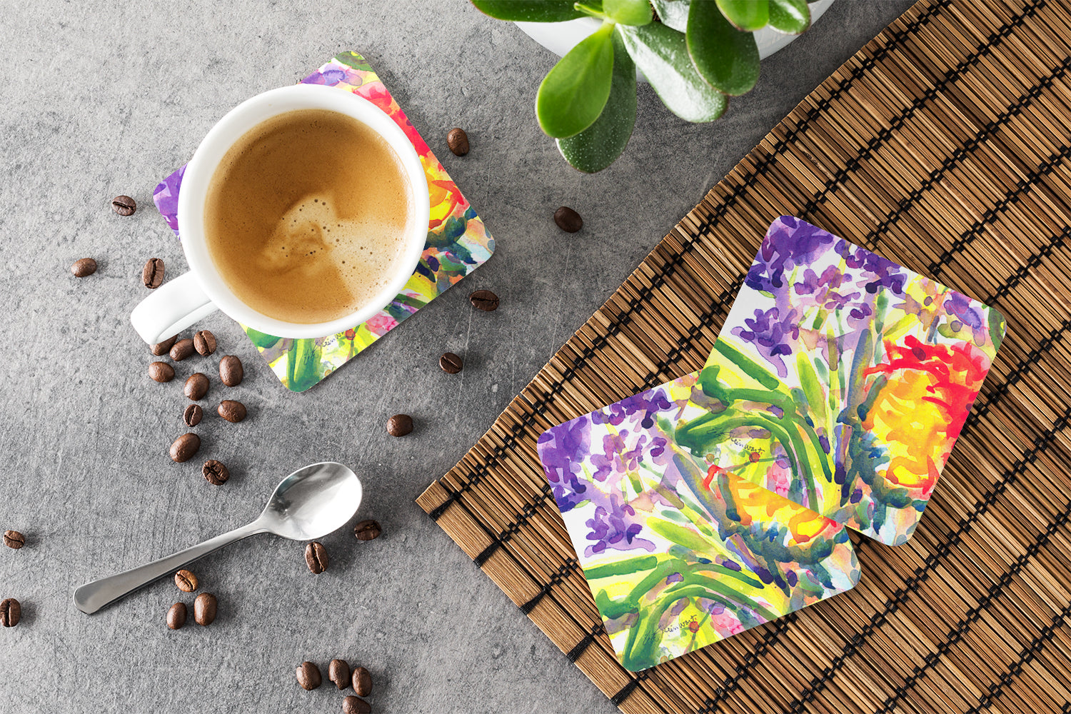 Flower Foam Coasters Set of 4 Cup Coasters for Indoor Outdoor, Tabletop Protection, Anti Slip, Mouse pad Material