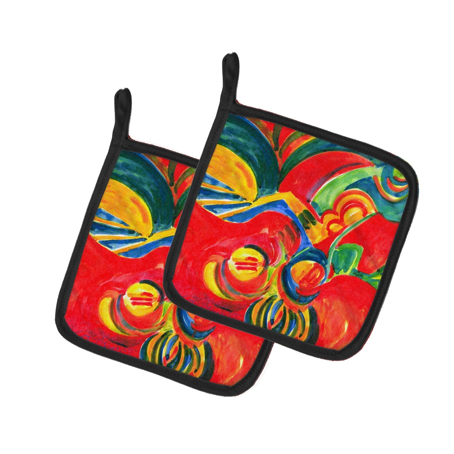 Christmas Holly Berries Abstract Pot Holder Set of 2 Heat Resistant Quilted Hot Pads 7.5 x 7.5 Inch, Insulated Kitchen Trivets for Cooking & Baking