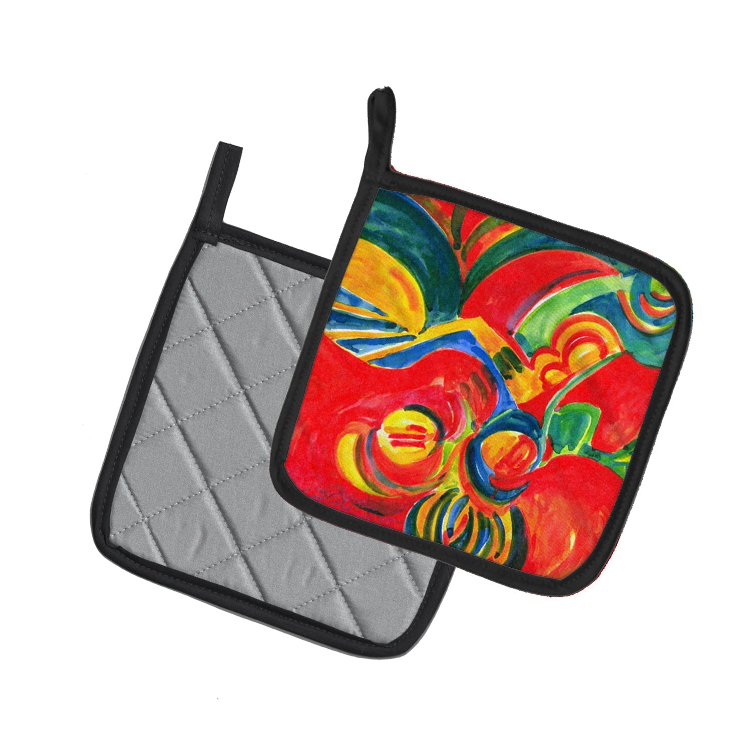 Christmas Holly Berries Abstract Pot Holder Set of 2 Heat Resistant Quilted Hot Pads 7.5 x 7.5 Inch, Insulated Kitchen Trivets for Cooking & Baking