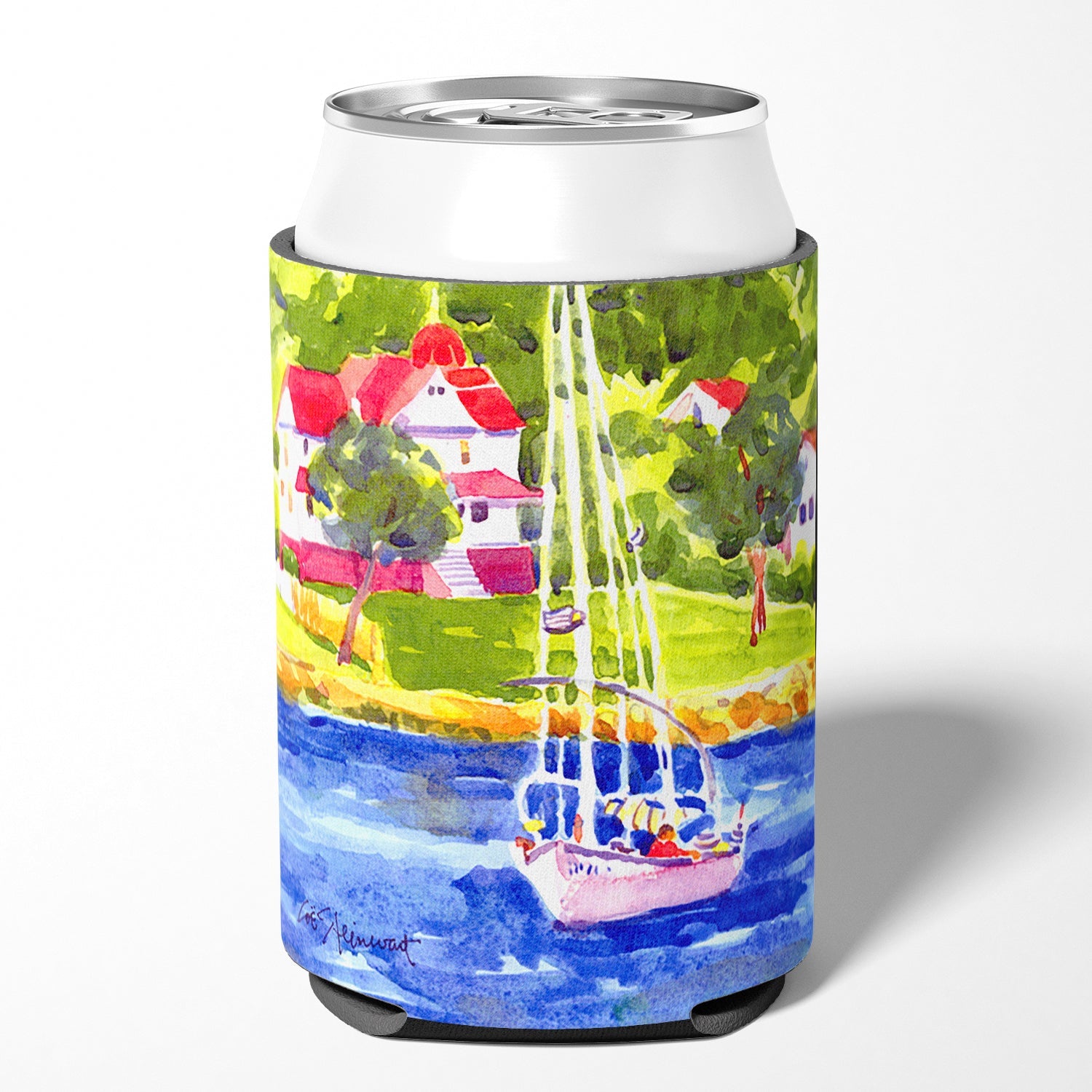 Sailboat on the lake Can or Bottle Hugger Cooler Sleeve for Standard 12 oz Cans, Insulated Foam Beer & Soda Can Hugger Reusable