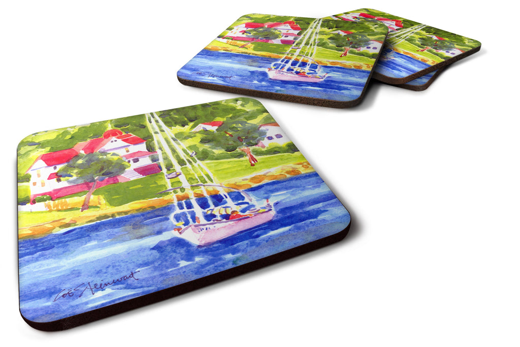Sailboat on the lake Foam Coasters Set of 4 Cup Coasters for Indoor Outdoor, Tabletop Protection, Anti Slip, Mouse pad Material