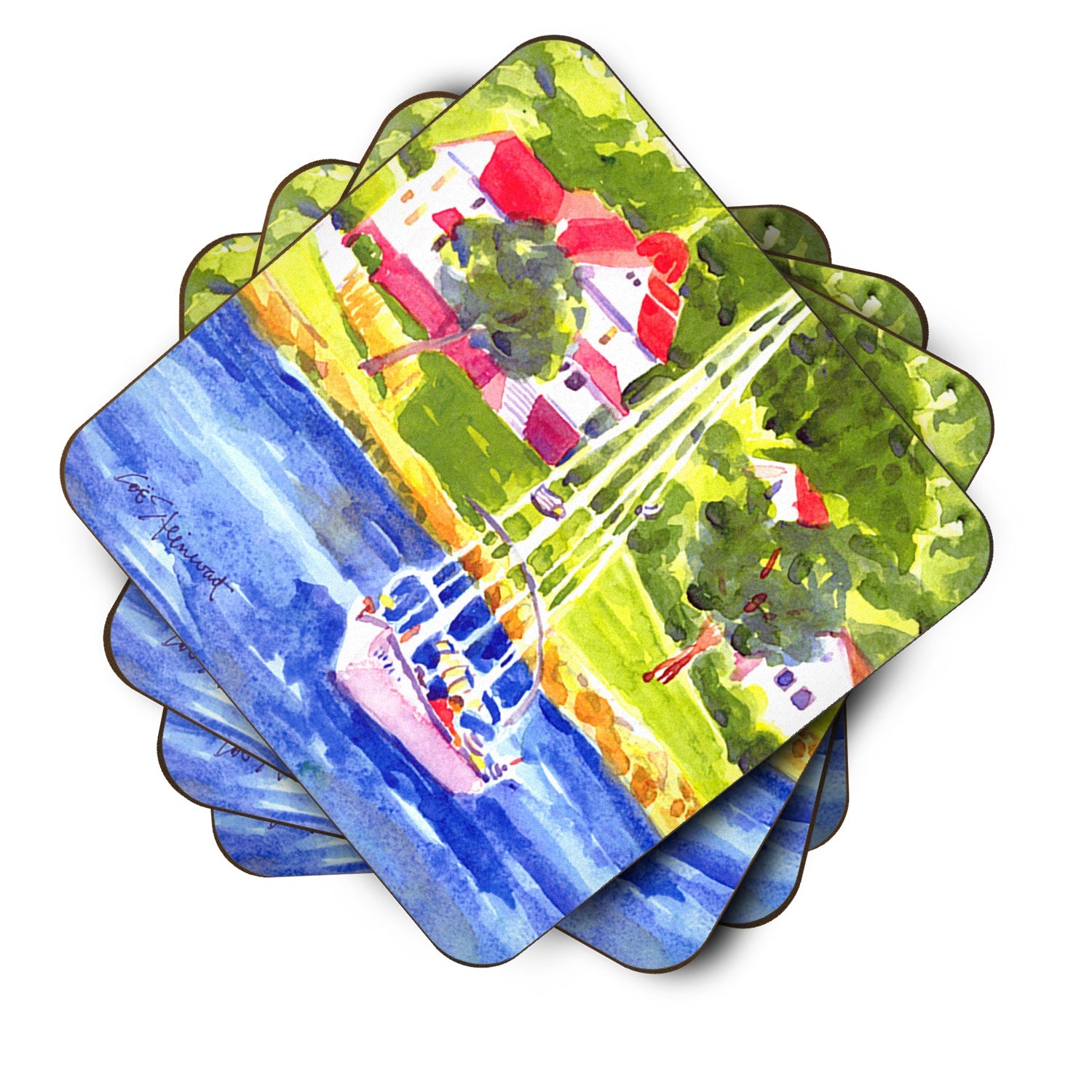 Sailboat on the lake Foam Coasters Set of 4 Cup Coasters for Indoor Outdoor, Tabletop Protection, Anti Slip, Mouse pad Material