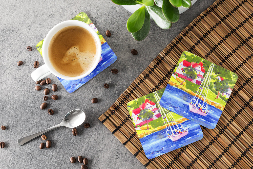 Sailboat on the lake Foam Coasters Set of 4 Cup Coasters for Indoor Outdoor, Tabletop Protection, Anti Slip, Mouse pad Material