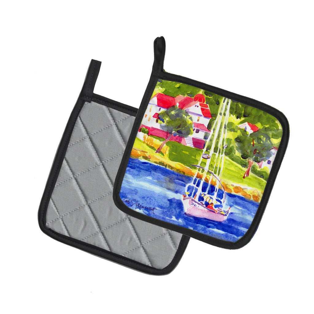 Sailboat on the lake Pot Holder Set of 2 Heat Resistant Quilted Hot Pads 7.5 x 7.5 Inch, Insulated Kitchen Trivets for Cooking & Baking