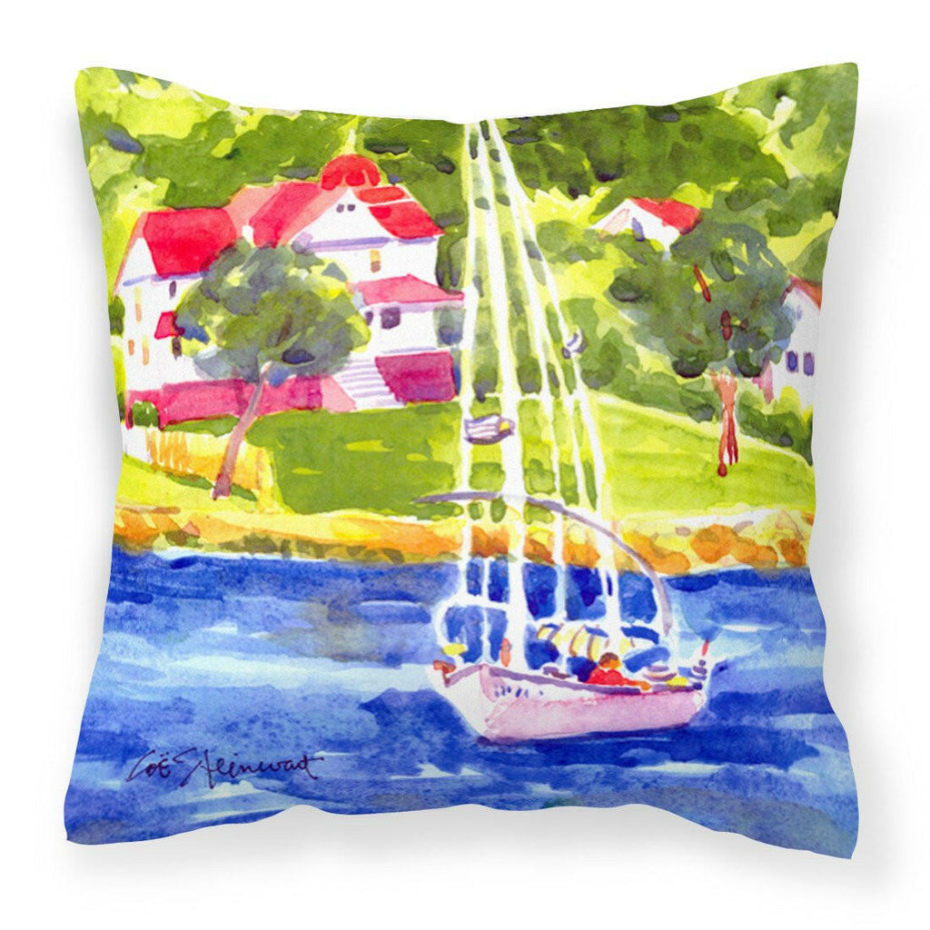 Sailboat on the lake Decorative Throw Pillow 14x14 Indoor Outdoor Accent Cushion, Fabric Cover with Insert for Sofa, Bed, Porch & Living Room