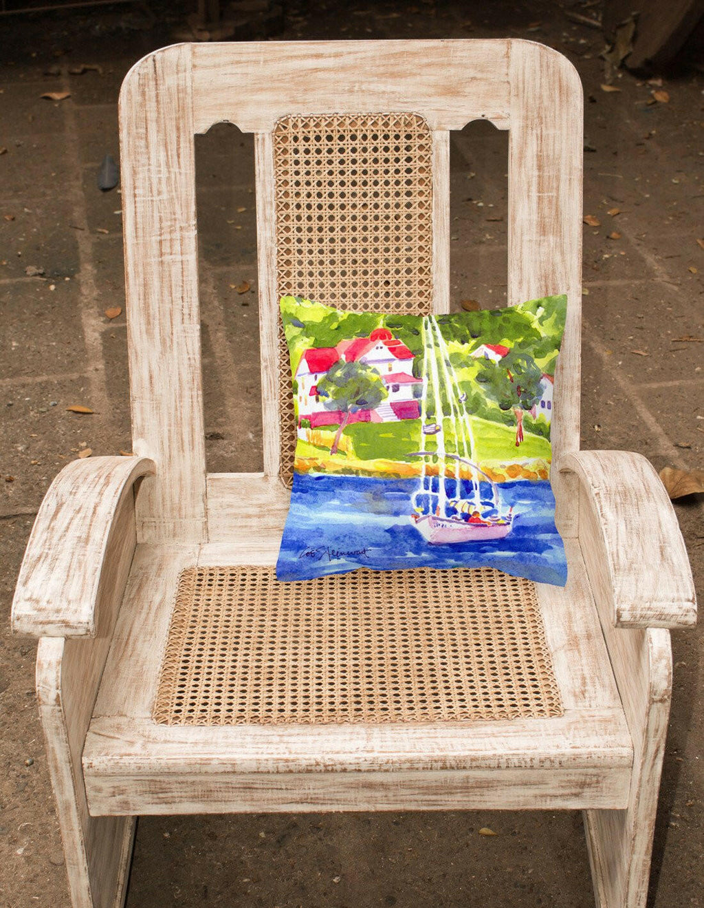 Sailboat on the lake Decorative Throw Pillow 14x14 Indoor Outdoor Accent Cushion, Fabric Cover with Insert for Sofa, Bed, Porch & Living Room