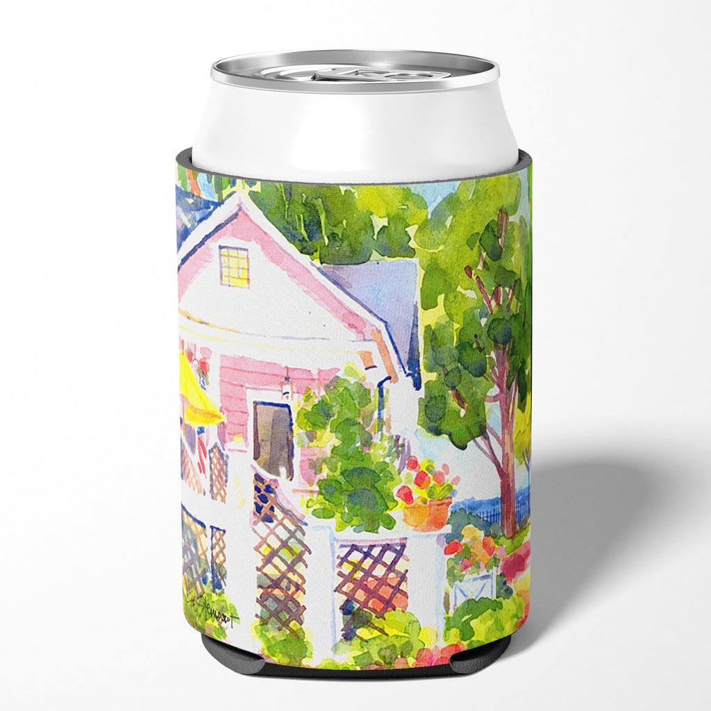 White Cottage at the beach Can or Bottle Hugger Cooler Sleeve for Standard 12 oz Cans, Insulated Foam Beer & Soda Can Hugger Reusable
