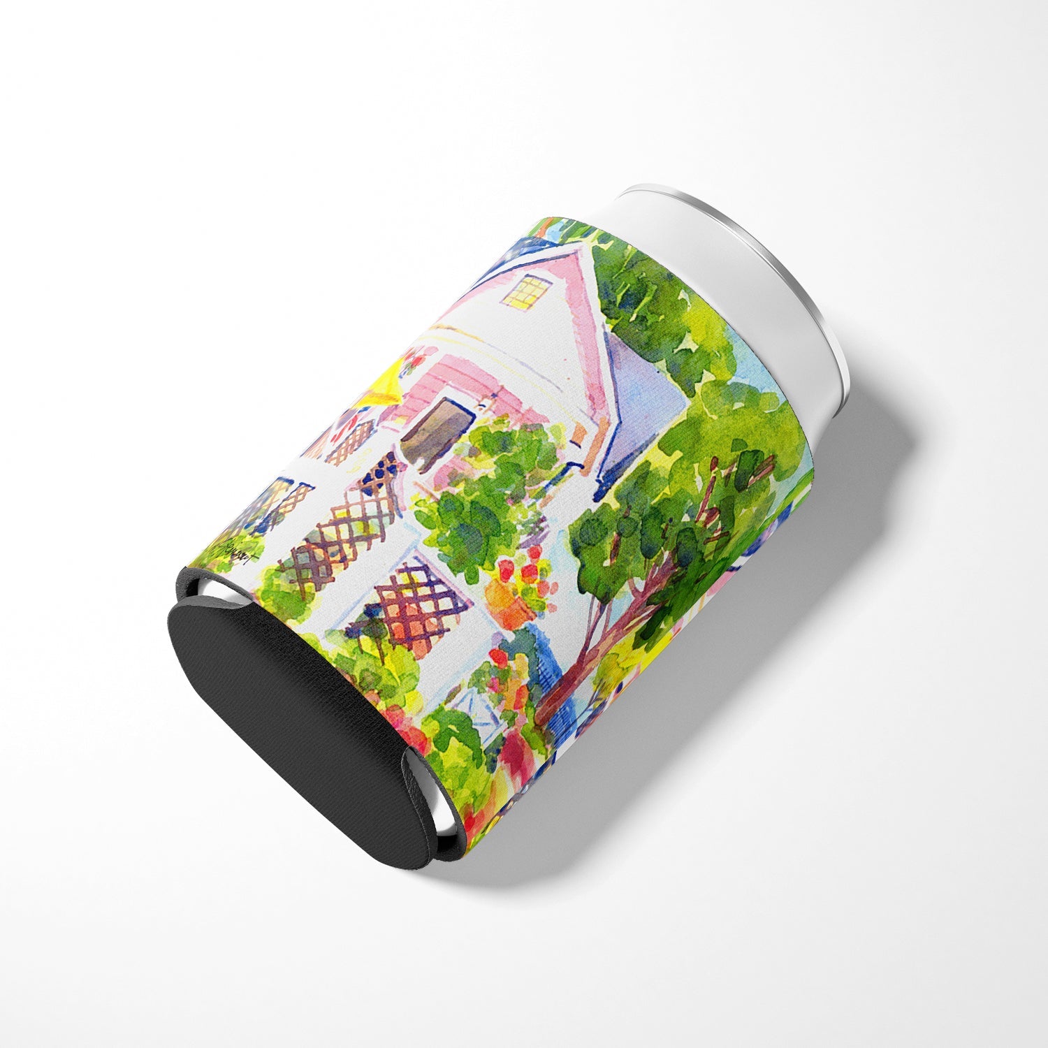 White Cottage at the beach Can or Bottle Hugger Cooler Sleeve for Standard 12 oz Cans, Insulated Foam Beer & Soda Can Hugger Reusable